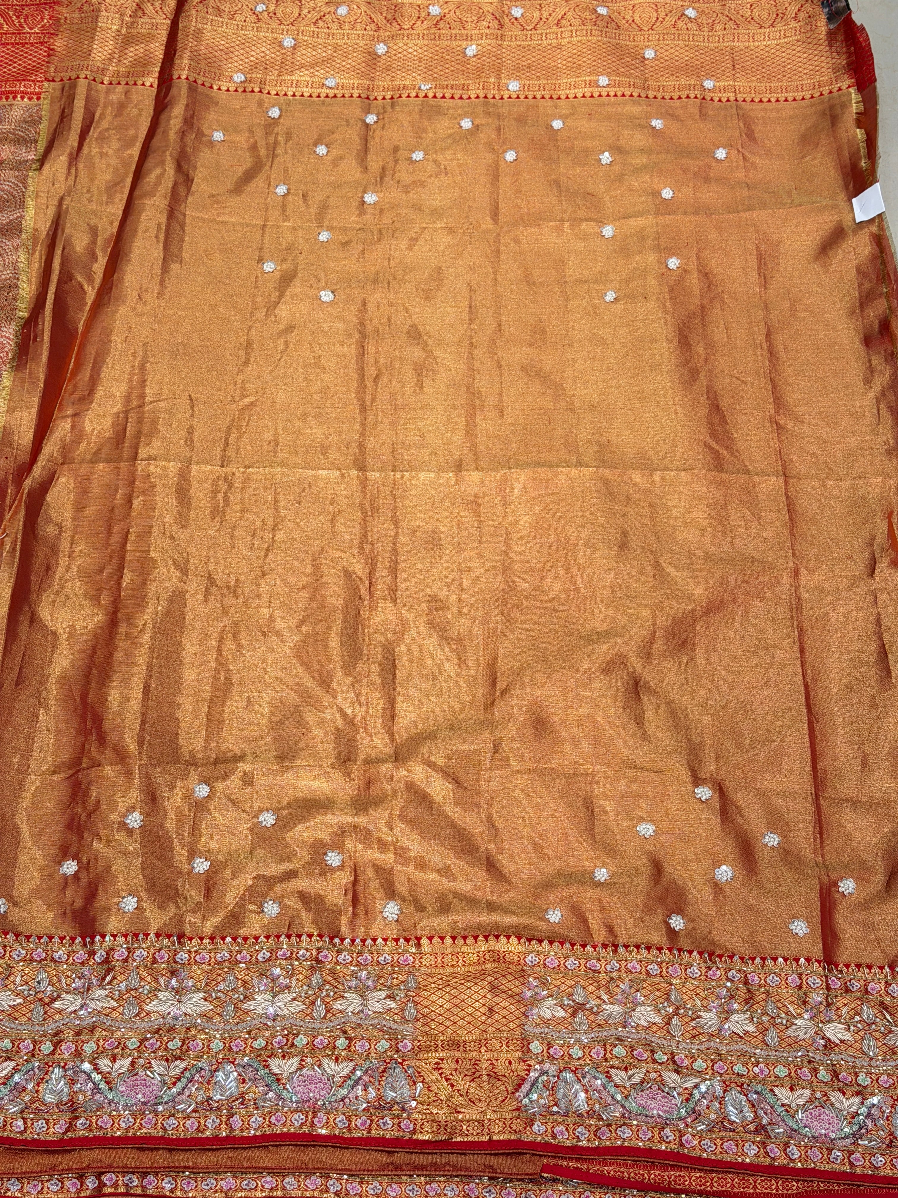 Red Jaal Tissue Kanjivaram Hand Embroidery Saree
