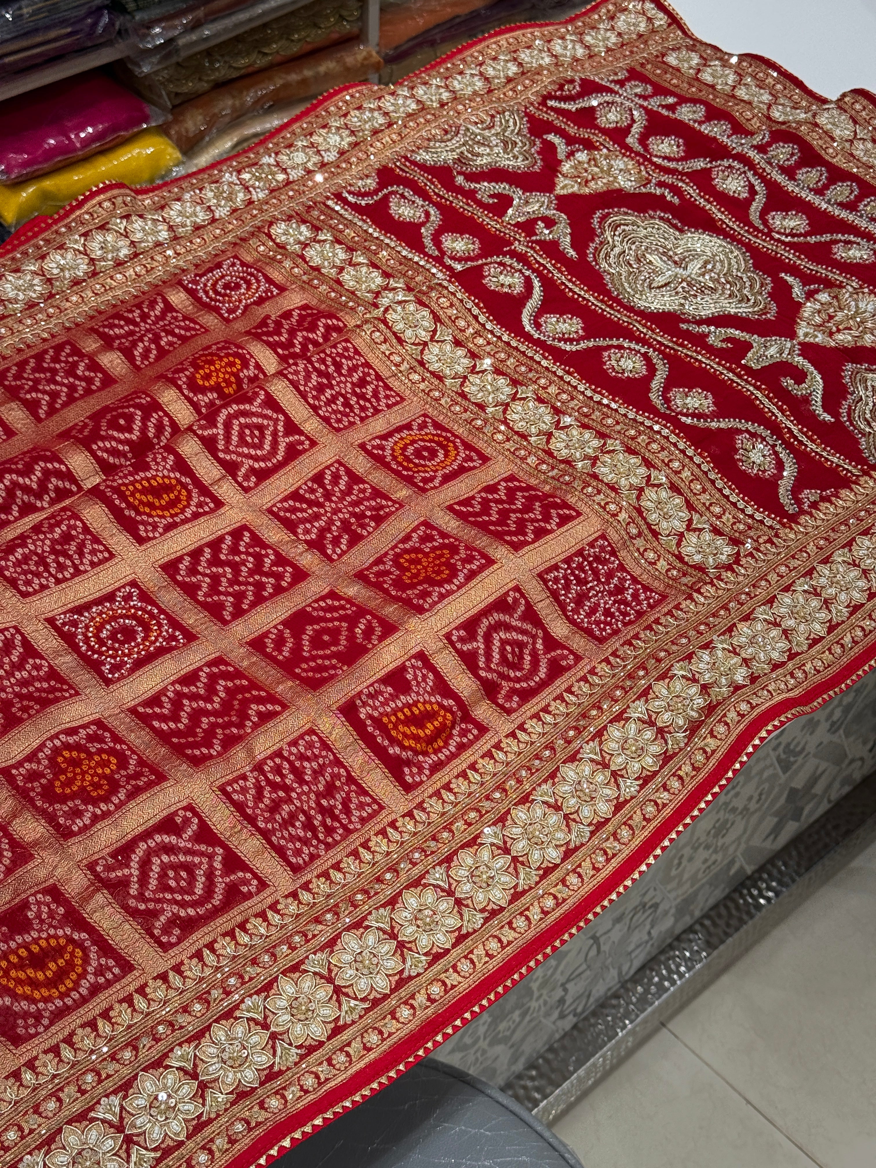 Red Traditional Gharchola Georgette Zardosi Hand Embroidery Saree