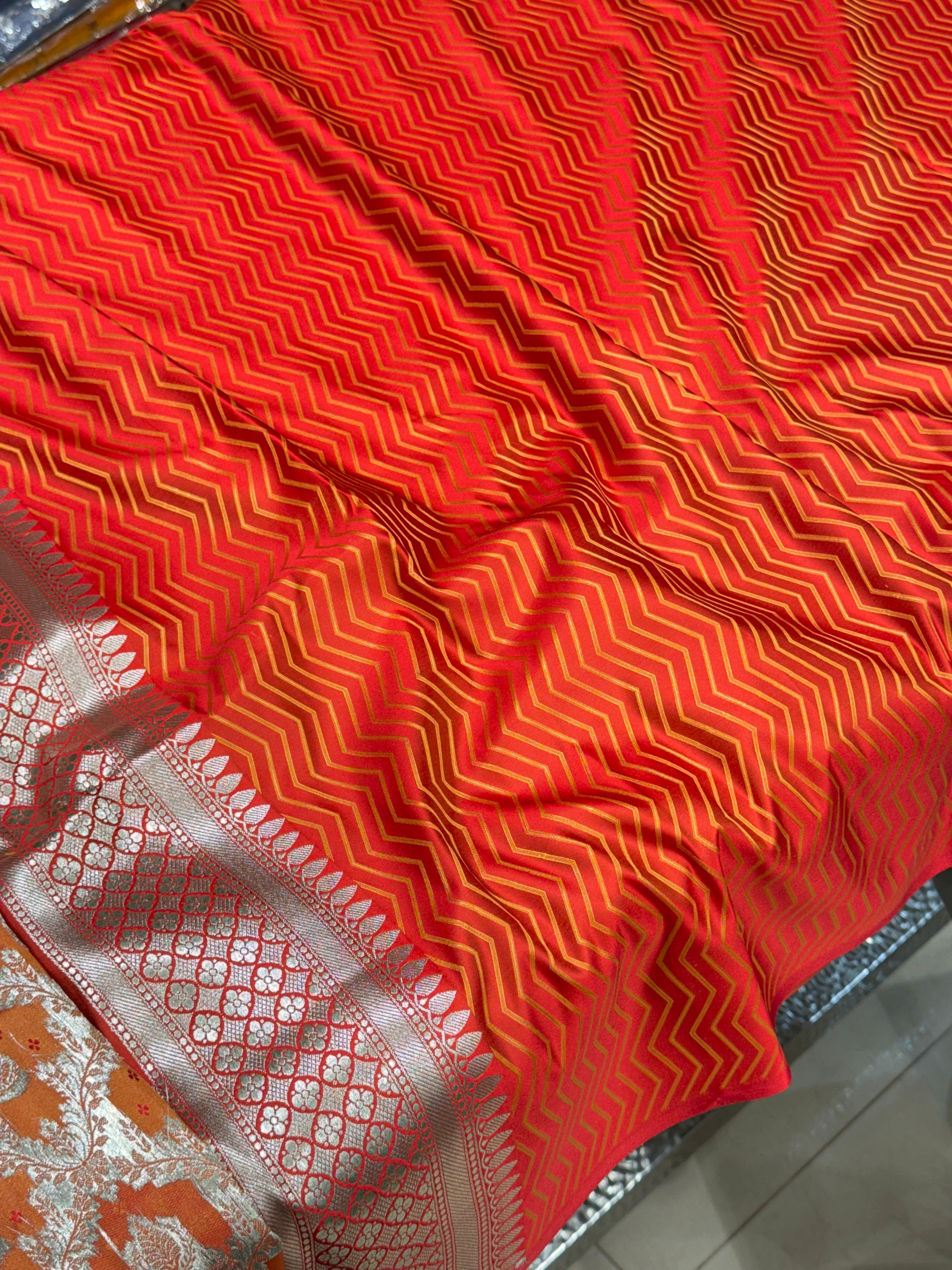 Orange Yellow Rangkat Banarasi Silk Saree