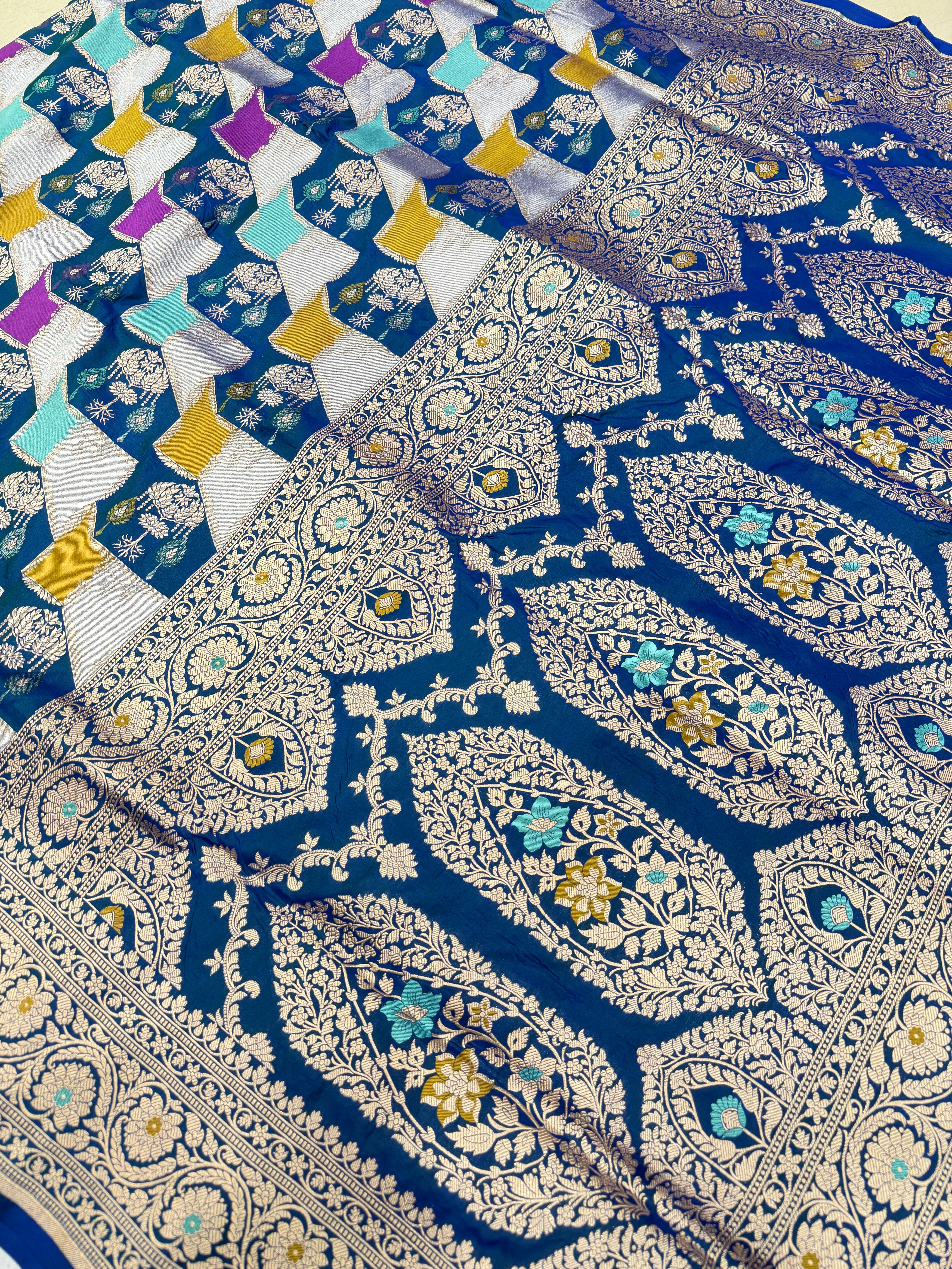 Blue Banarasi Rangkat Handloom Katan Silk Saree