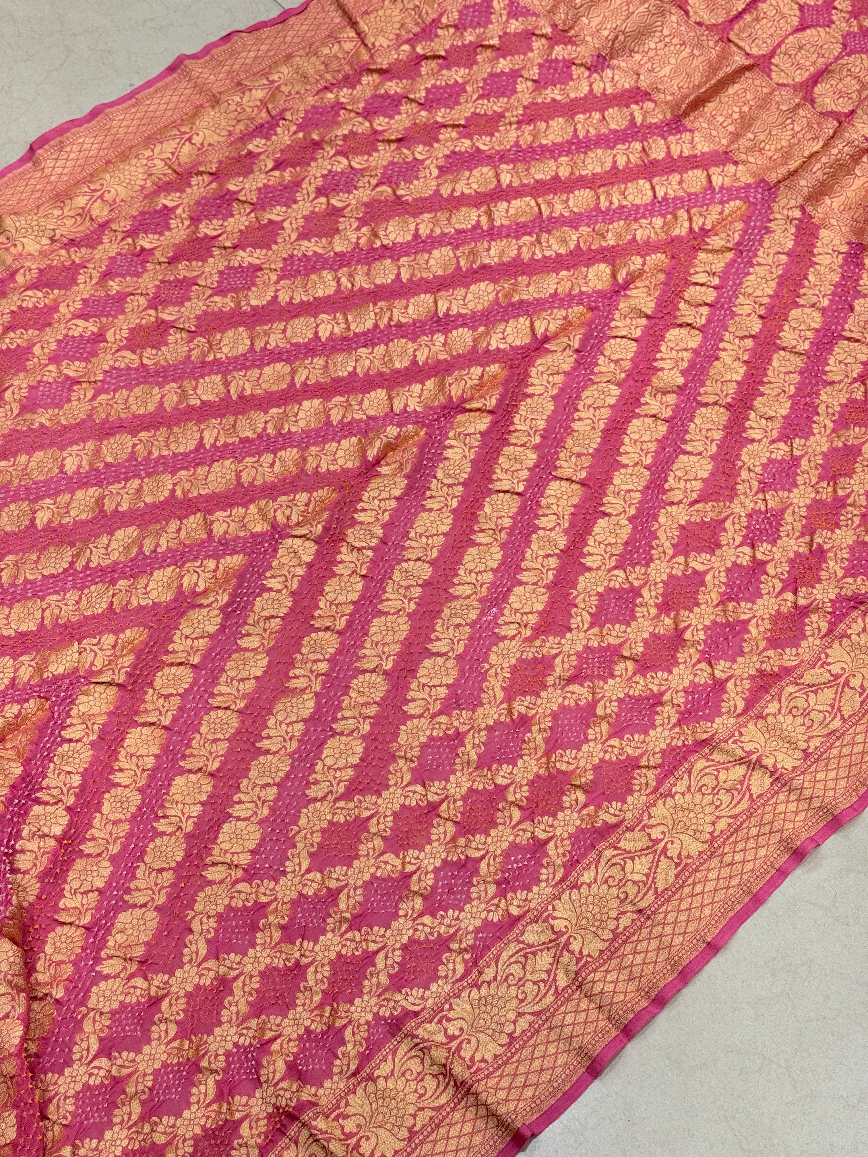 Light Pink Bandhej Bandhini Saree