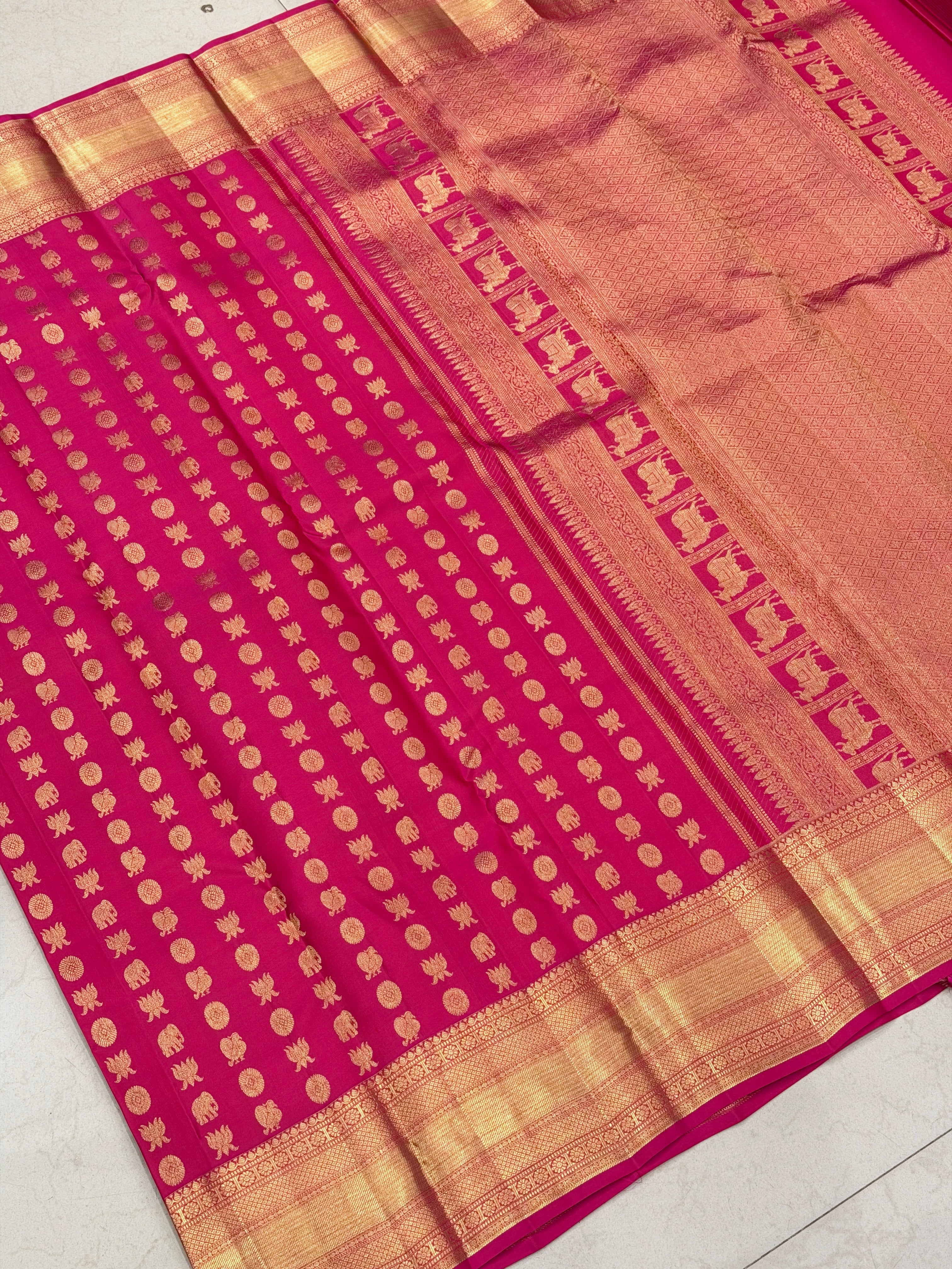 Rani Pink Handloom Pure Silk Kanjivaram Saree