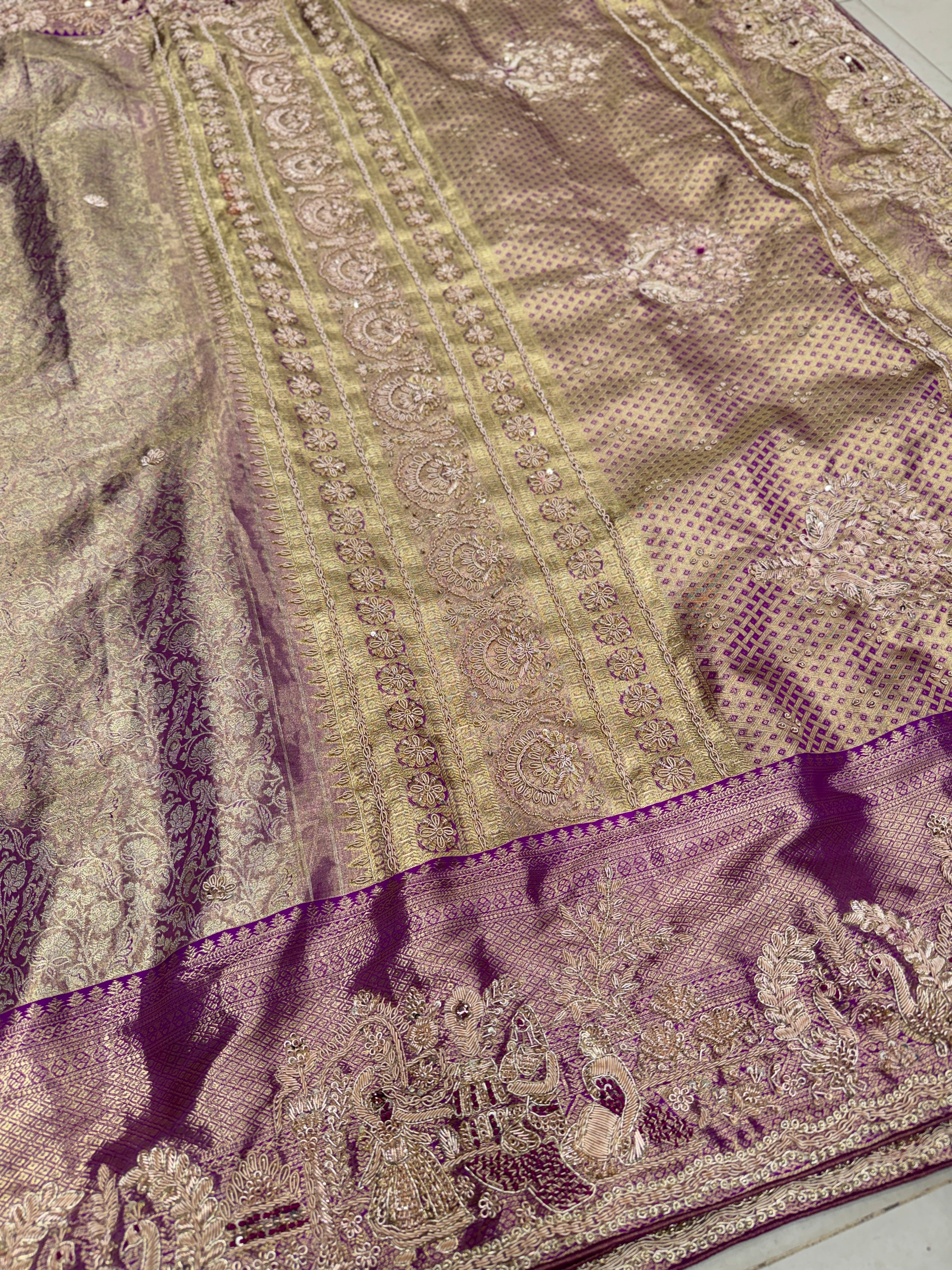 Purple Kanjivaram Doli Zardosi Hand Embroidery Saree