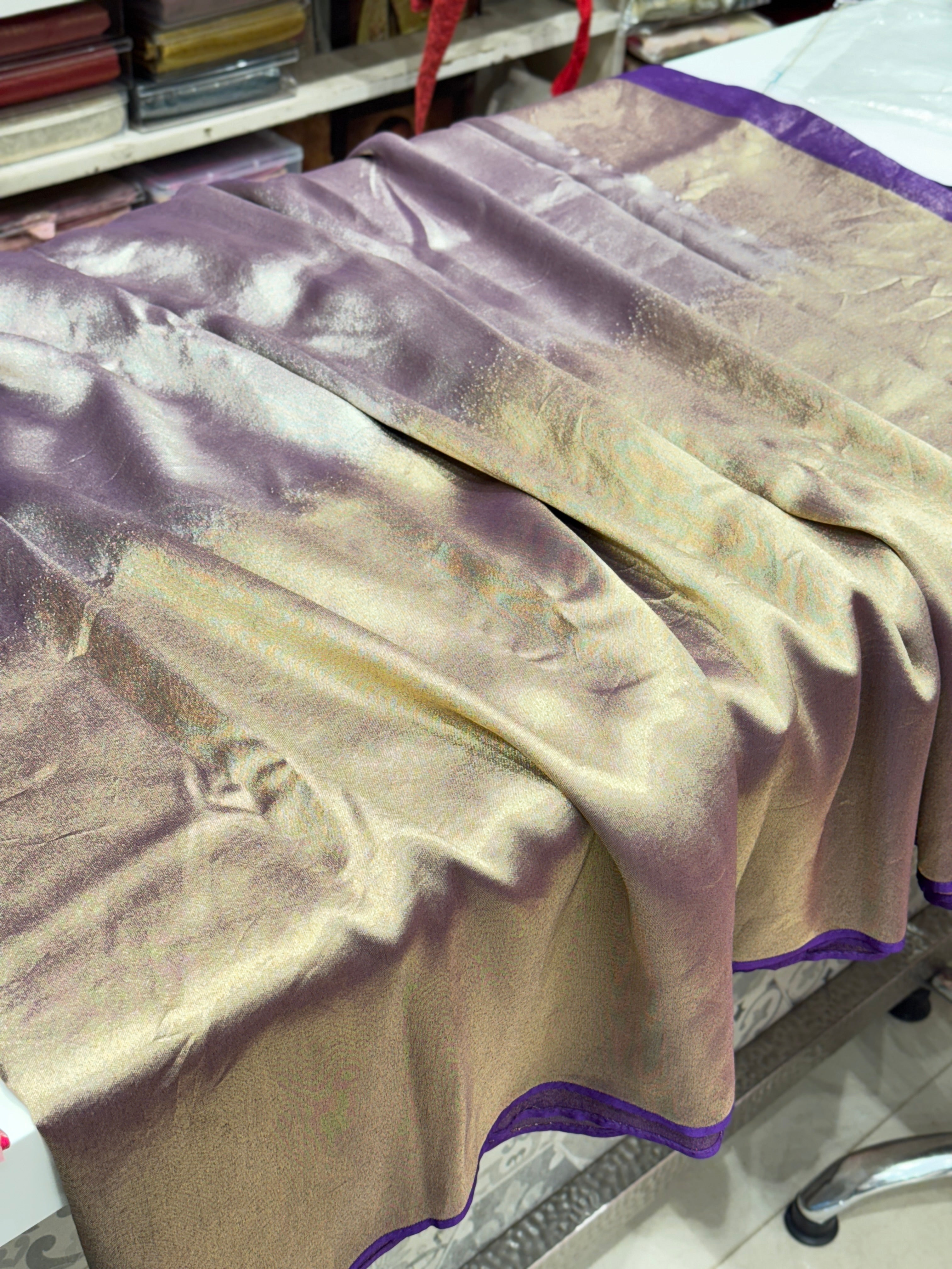Violet Gold Silver Half Half Contemporary Banarasi Tissue Silk Saree