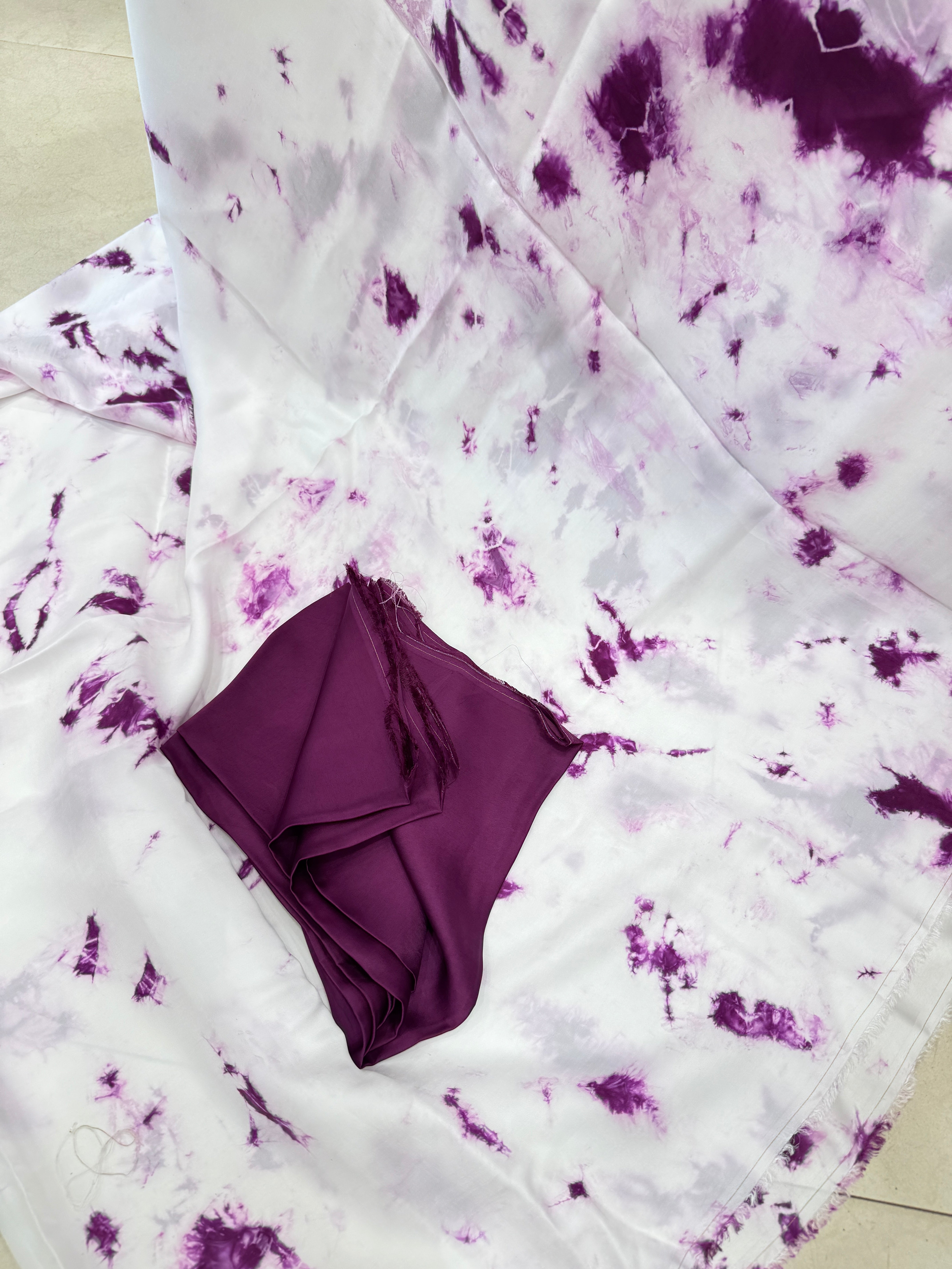 Satin Violet Resist Dye Saree