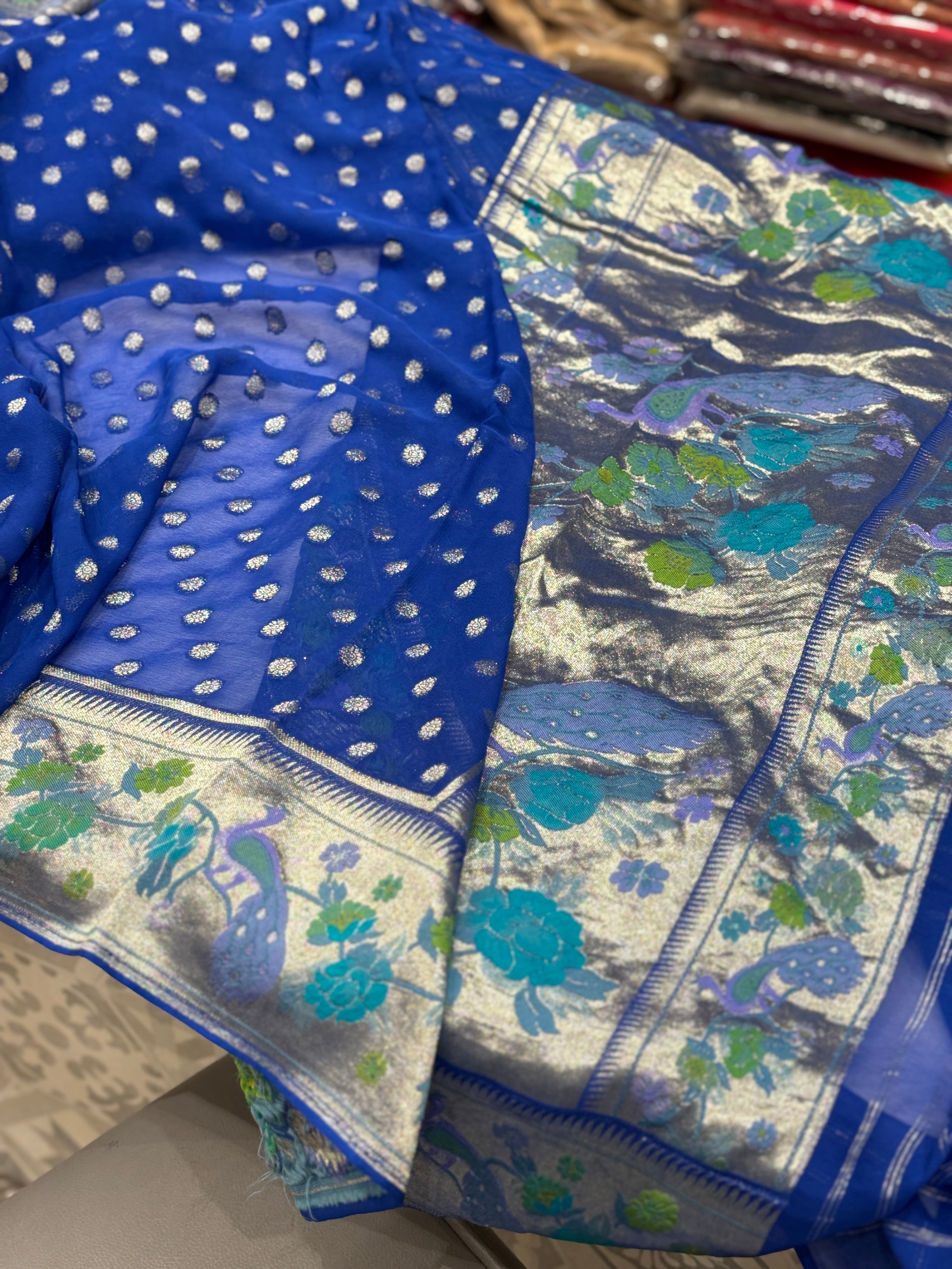 Royal Blue Banaras Khaddi Georgette Paithani