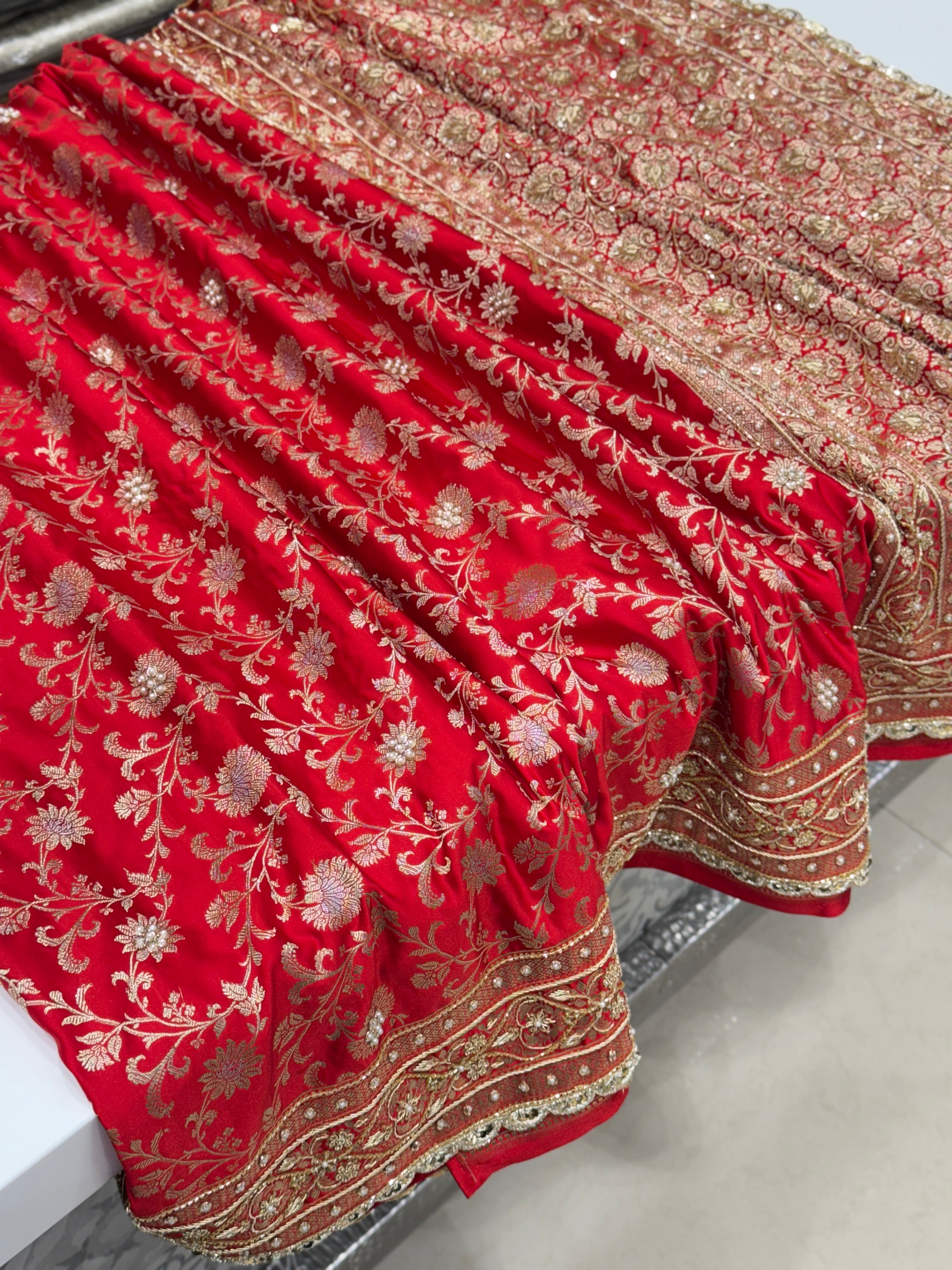 Red Small Jaal Banarasi Zardosi Embroidery Saree