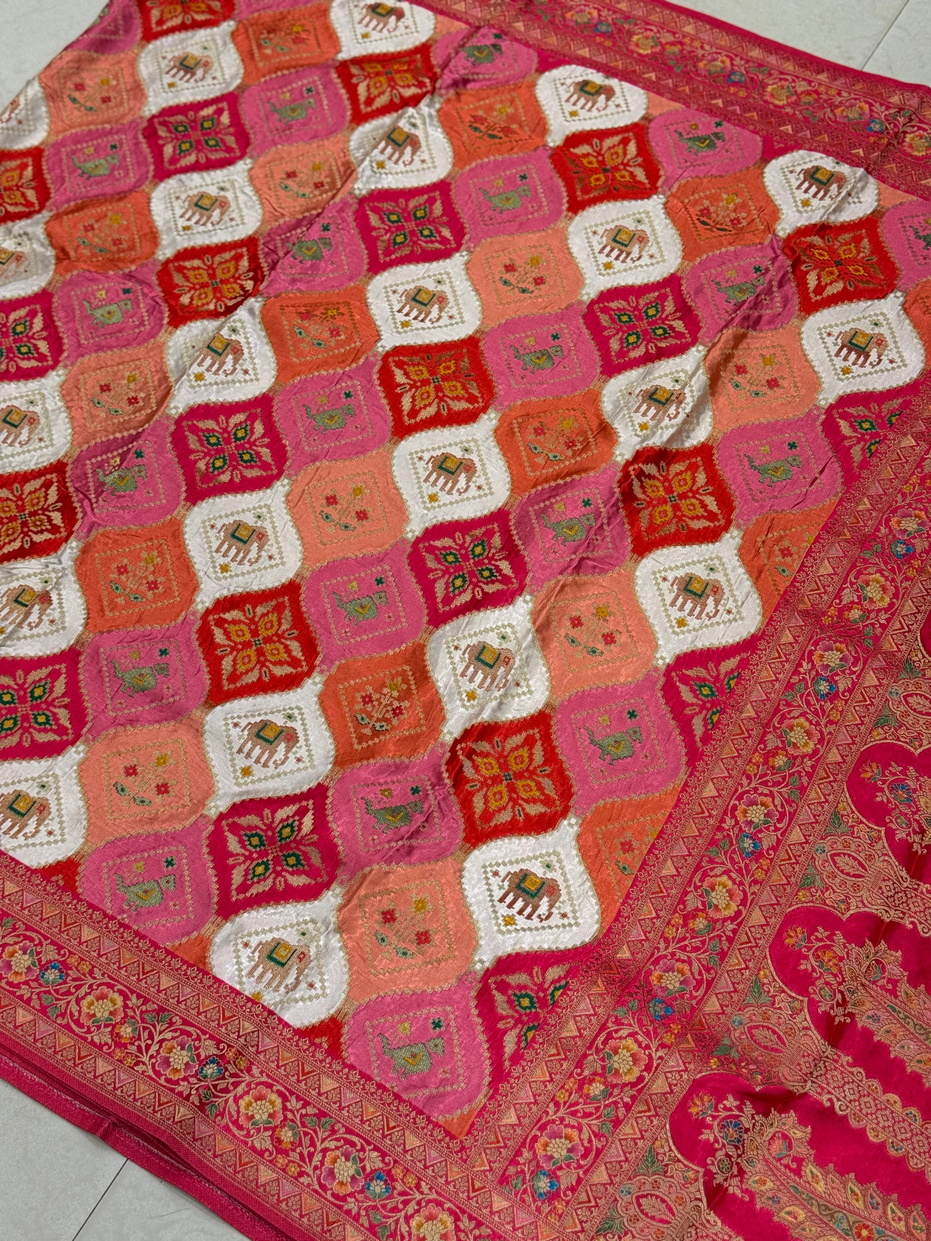 Moti White Rani Patola Elephant Motif Modal Rangkat Saree