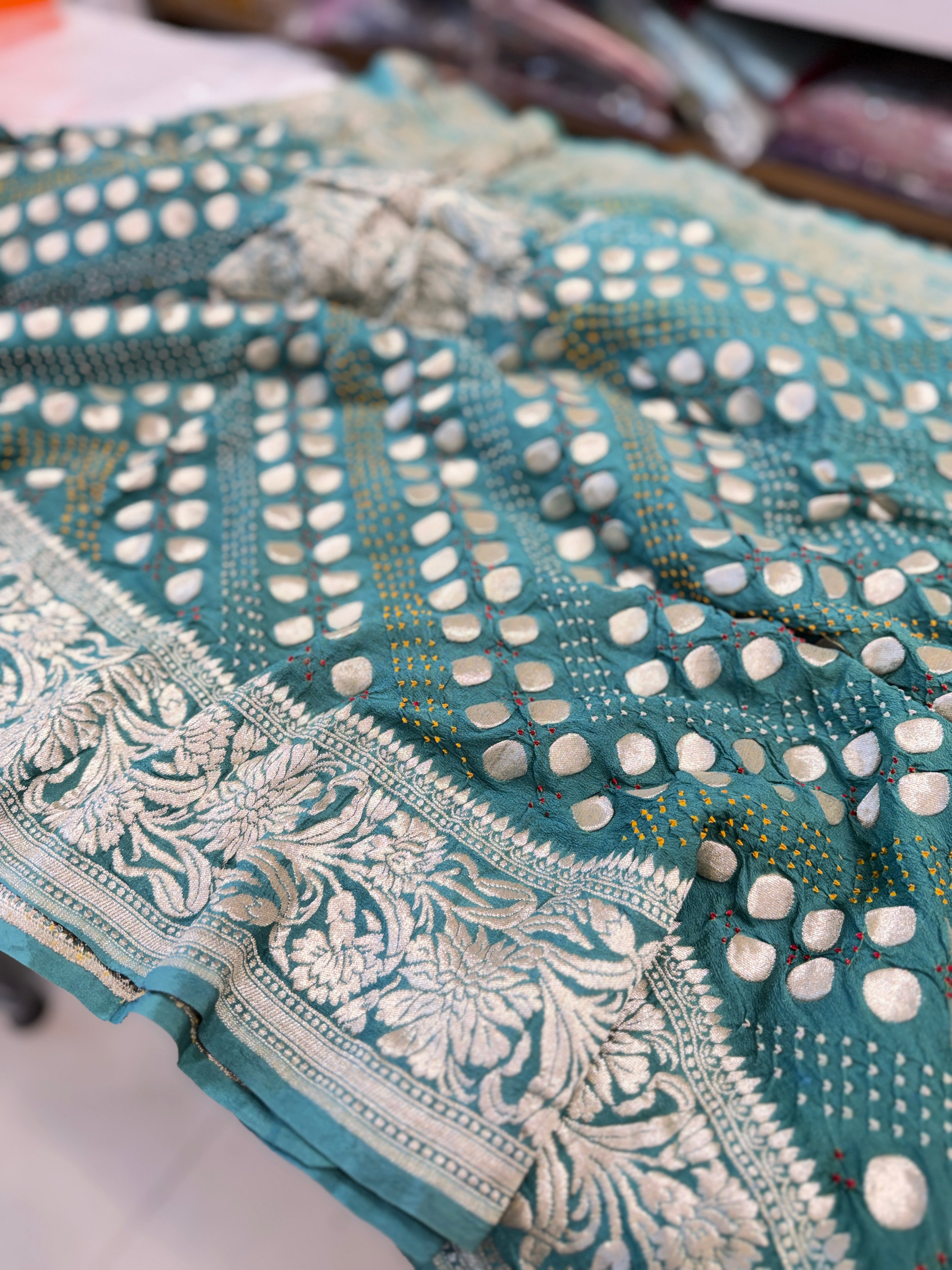 Sage Green Kadwa Weave Bandhej Saree