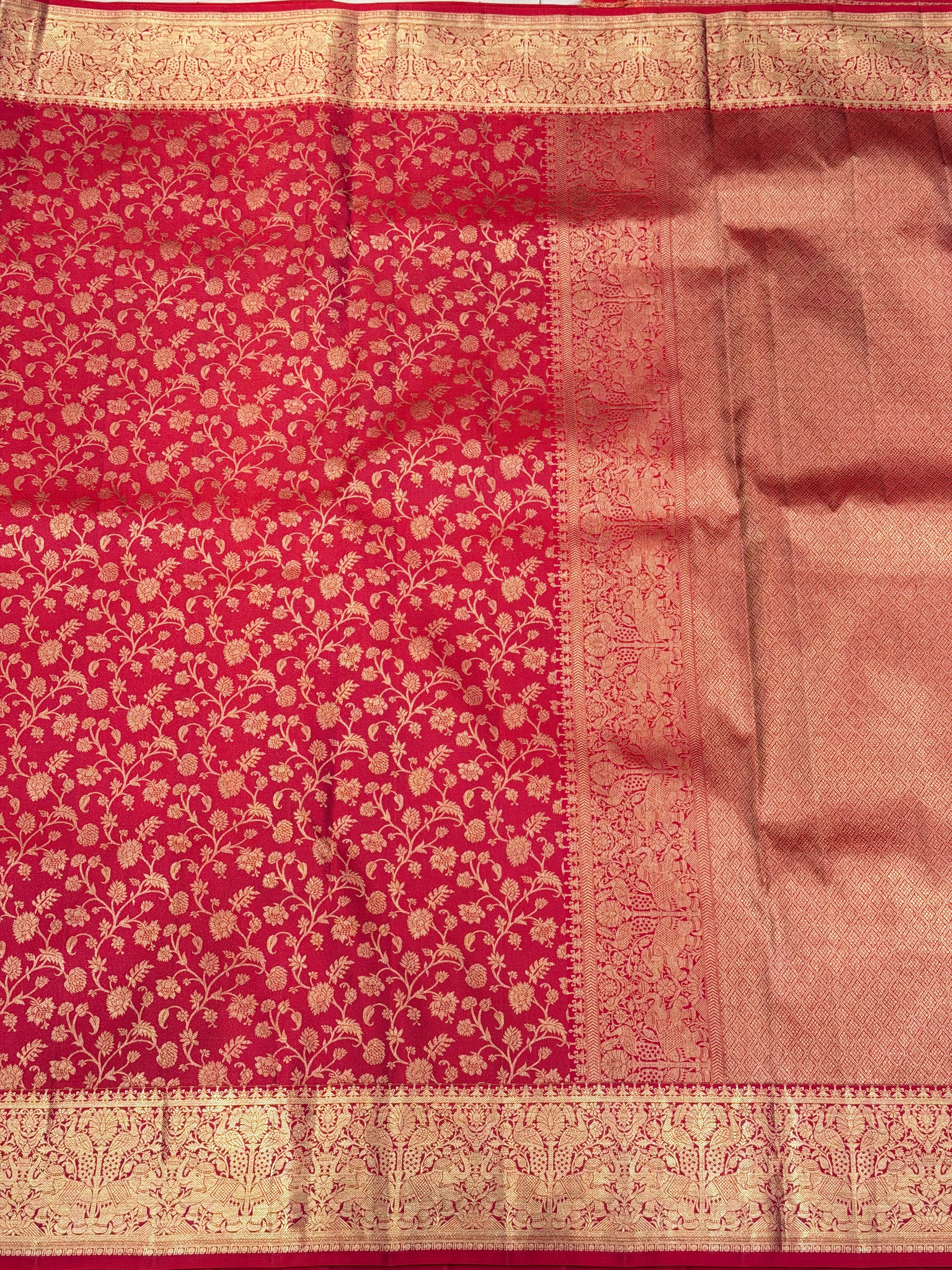 Cross Red Pure Silk Elephant Motif Kanjivaram Saree
