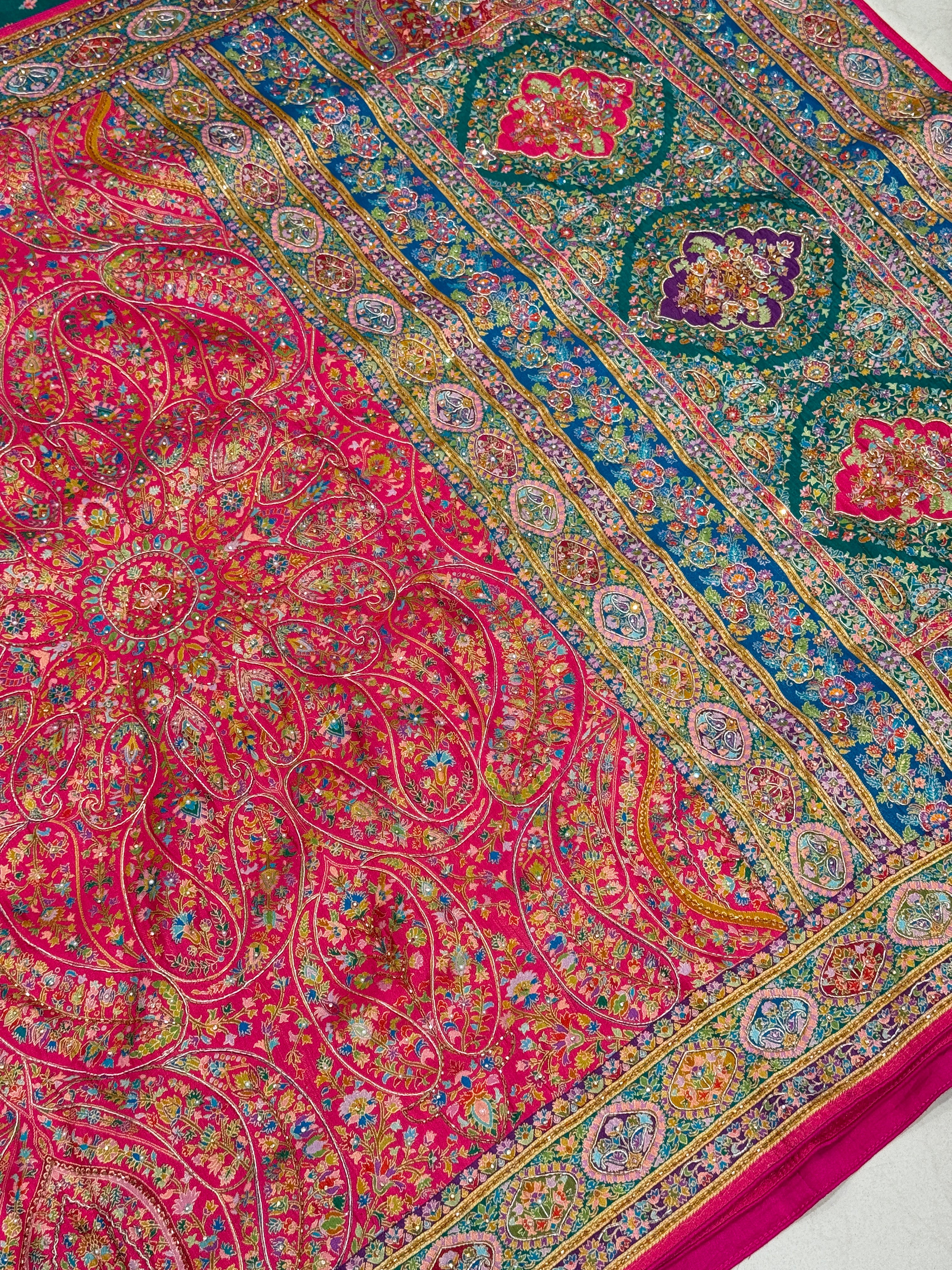 Rani Pashmina Inspired Weaved Munga Hand Embroidery Saree