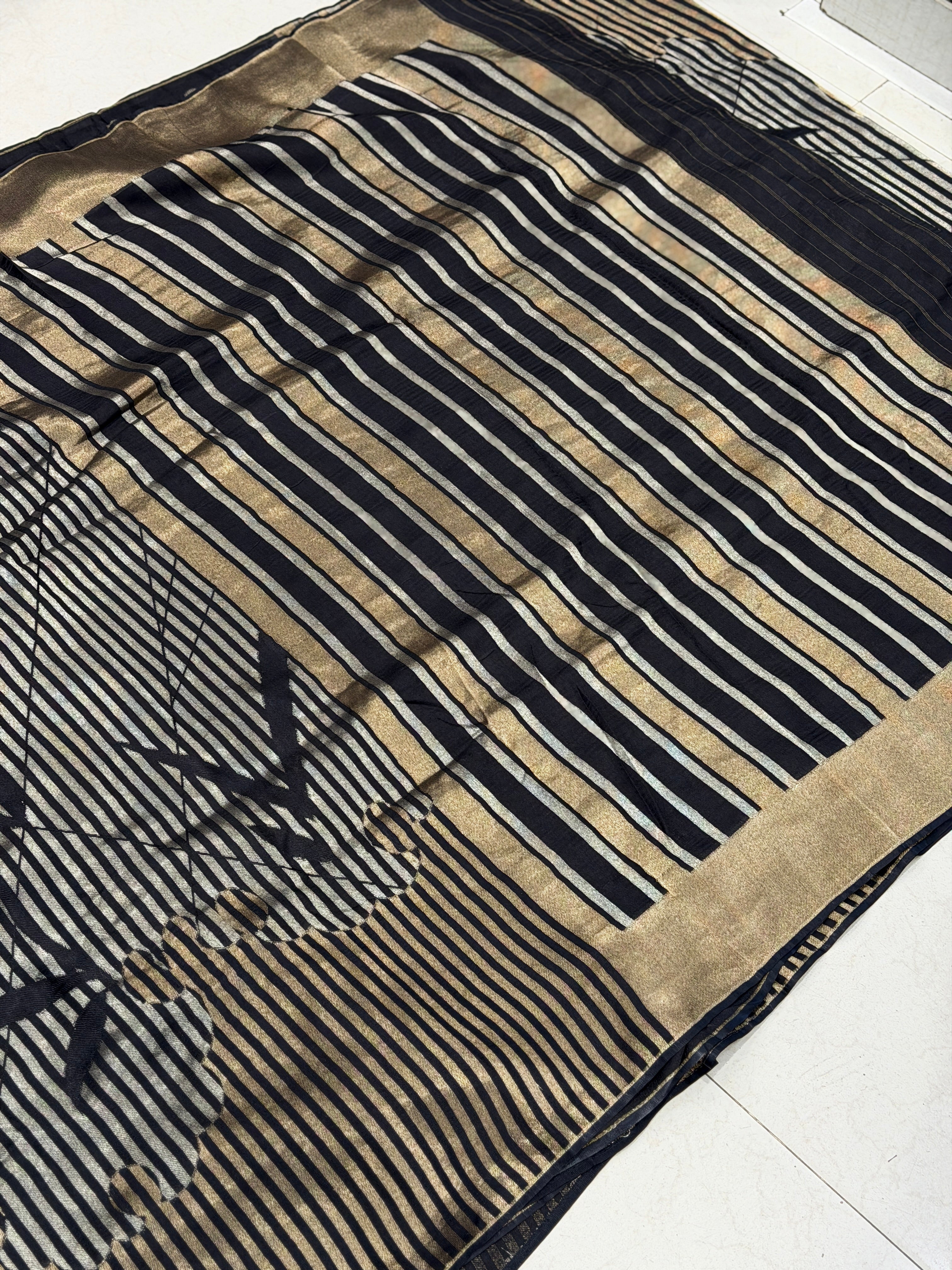 Black Contemporary Silver Golden Banarasi Munga Saree