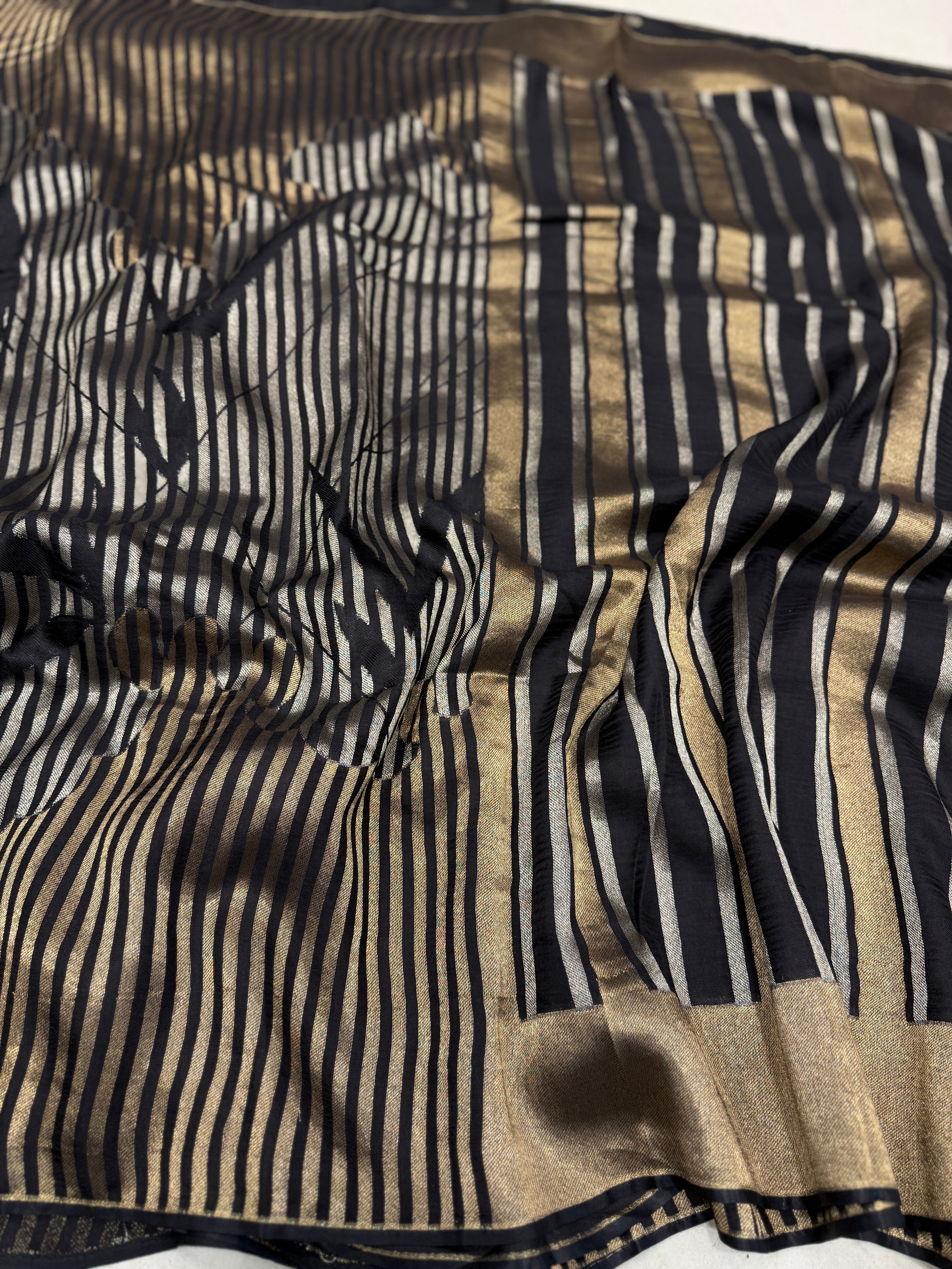 Black Contemporary Silver Golden Banarasi Munga Saree