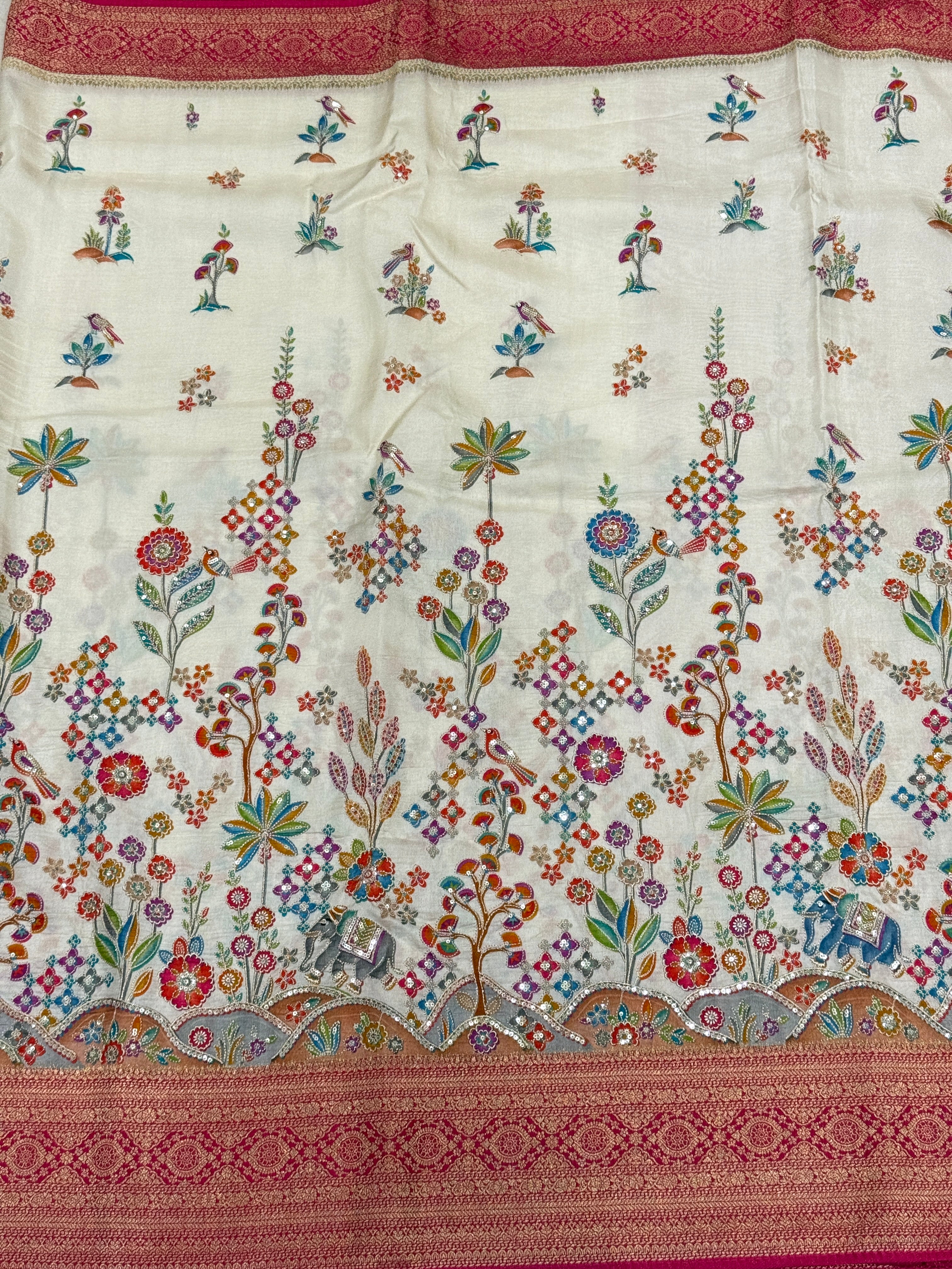 Beige Banarasi Munga With Pita Embroidery
