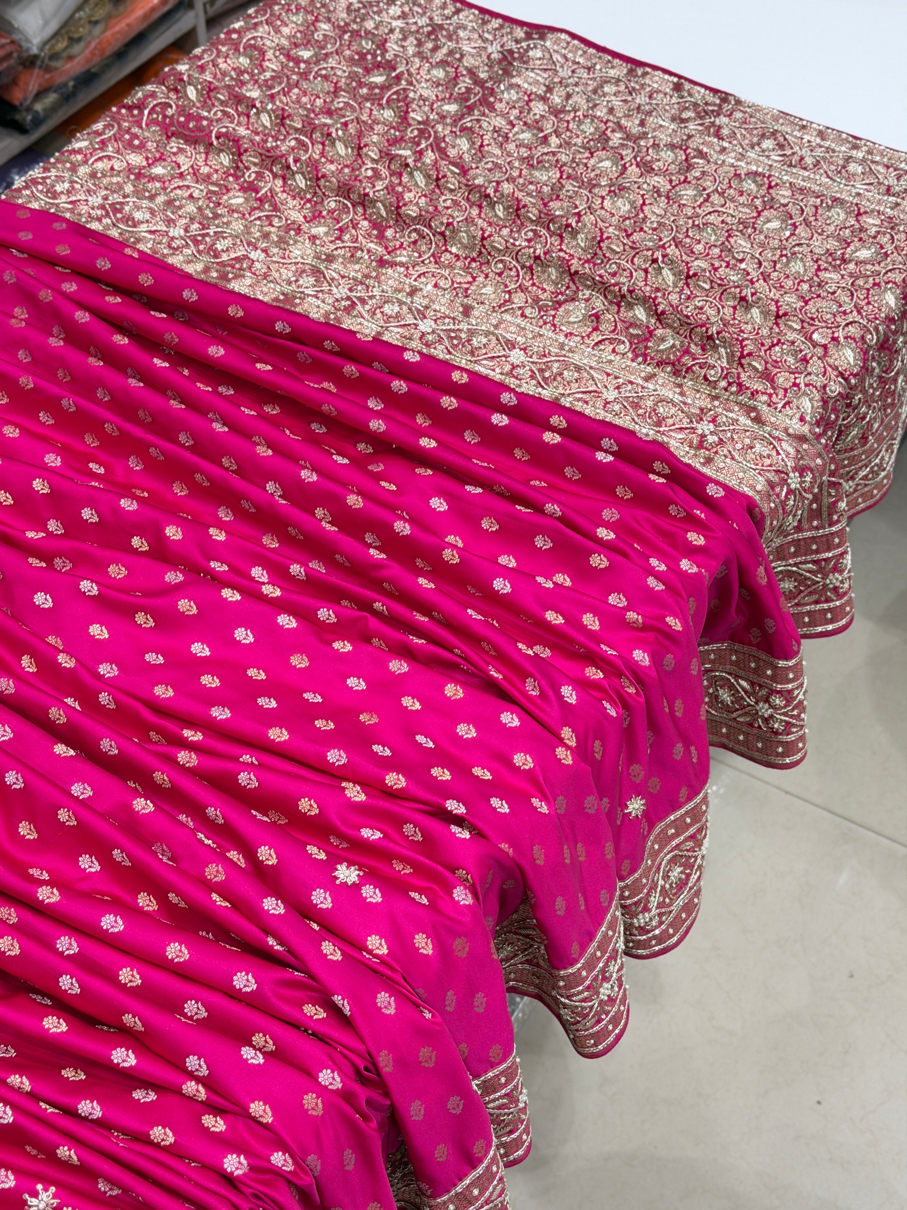 Rani Banarasi Silk Sona Roopa Buttis Zardosi Hand Embroidery Saree