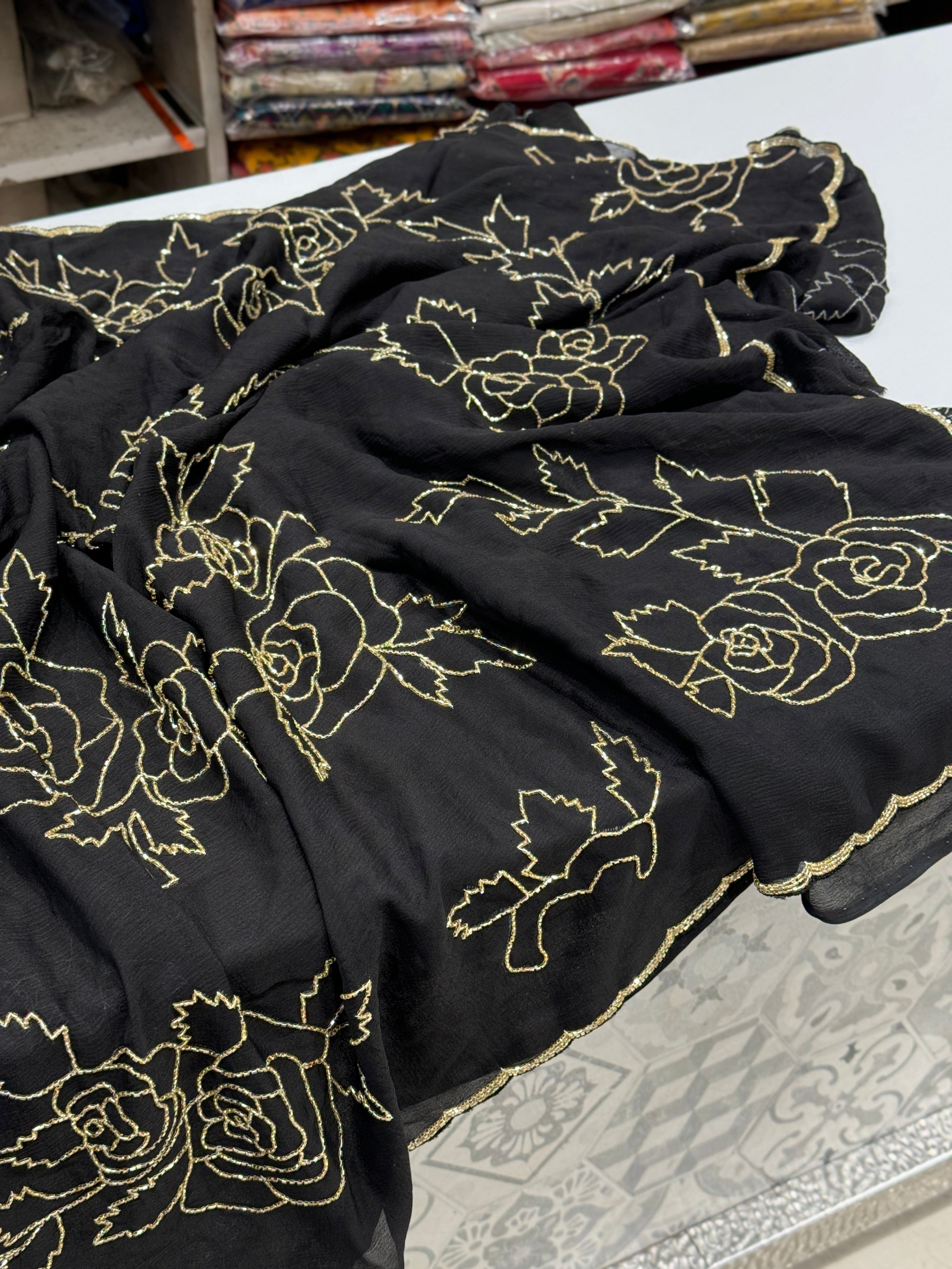 Black Chiffon Rose Edit Saree