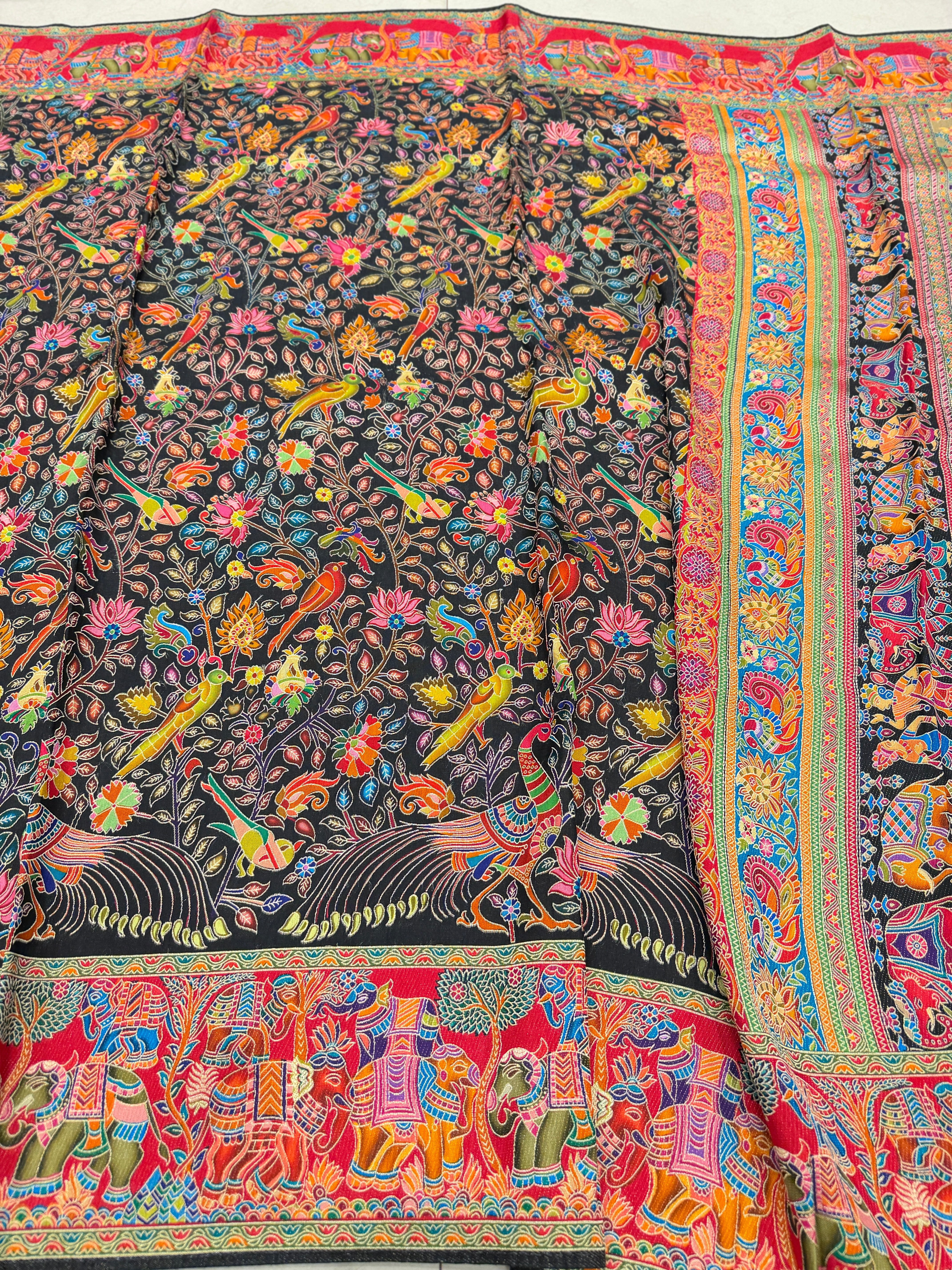 Black Weaved Pashmina Style Multi Colour Saree