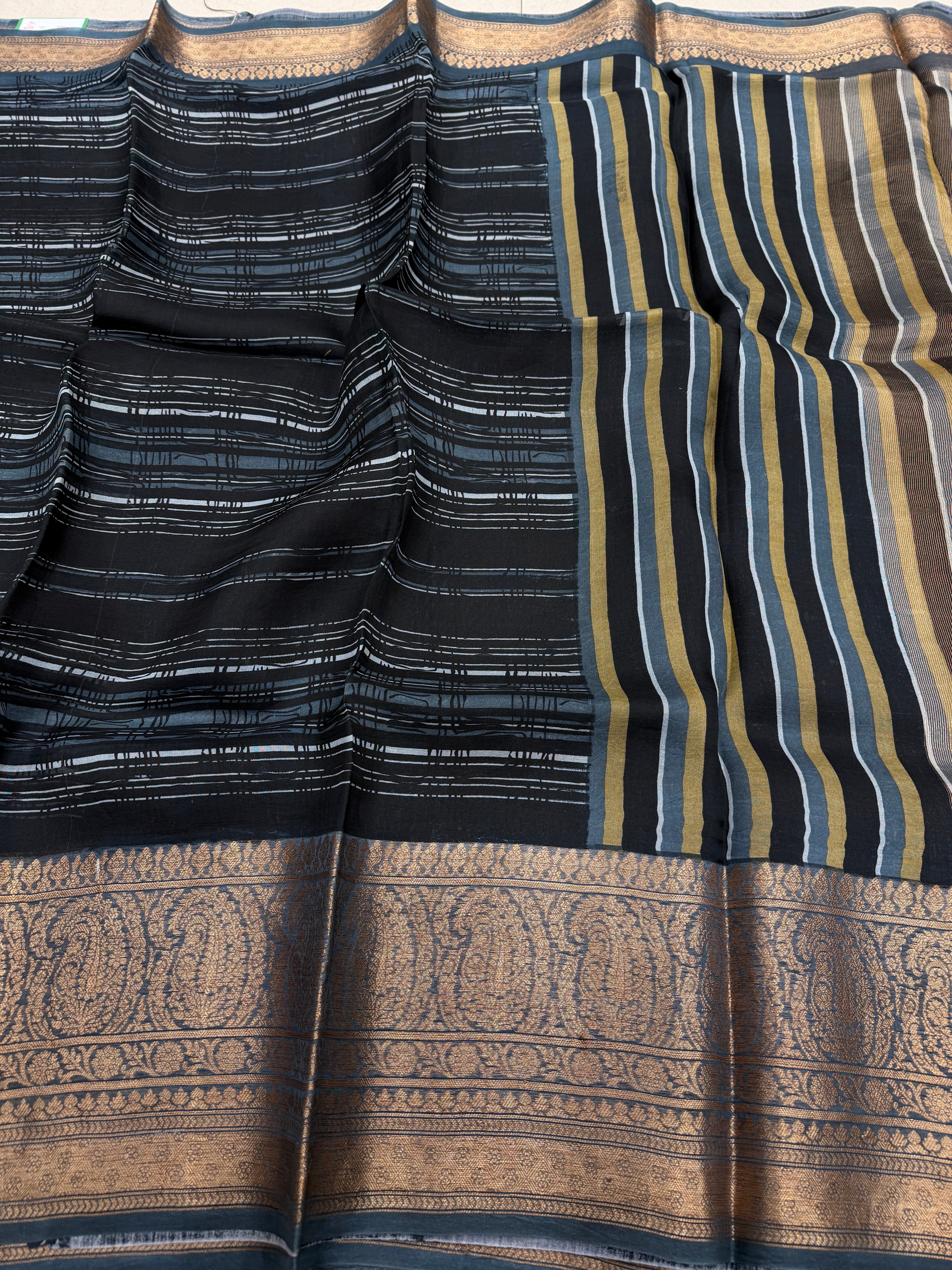 Black Contemporary Pure Banarasi Kora Silk Saree