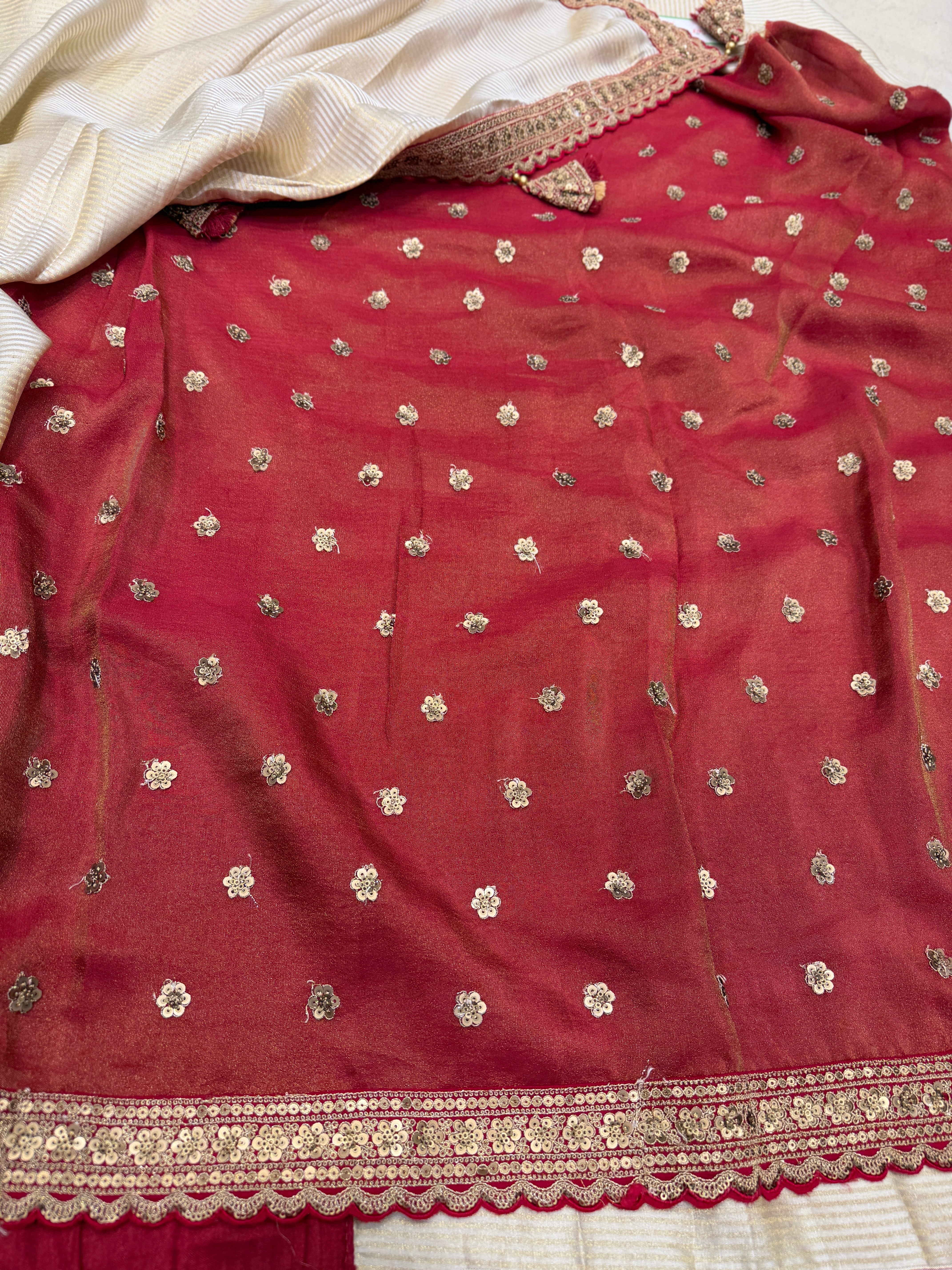 Golden Sabyasachi Inspired Crepe Tissue Contrast Blouse Saree