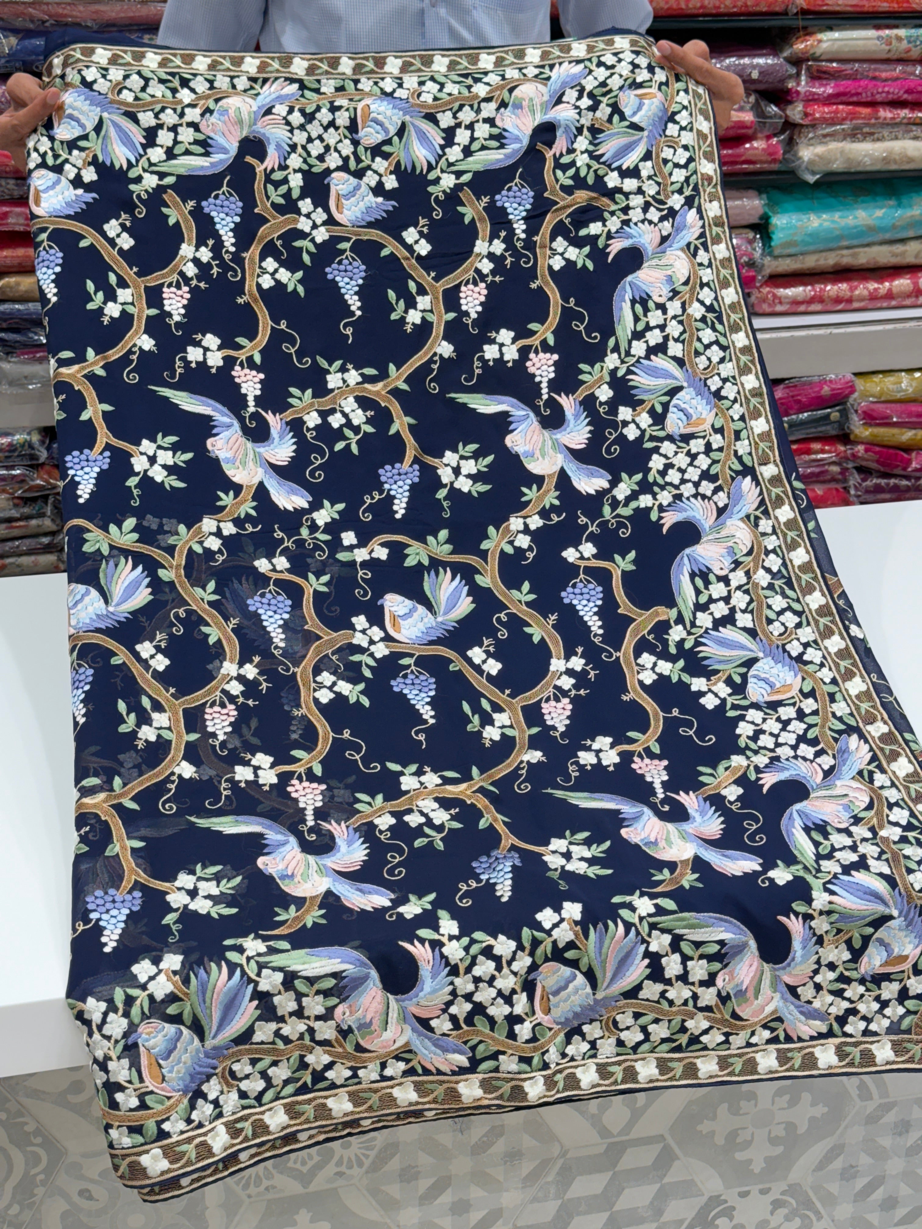 Blue Georgette Chakla Chakli Parsi Gara Saree