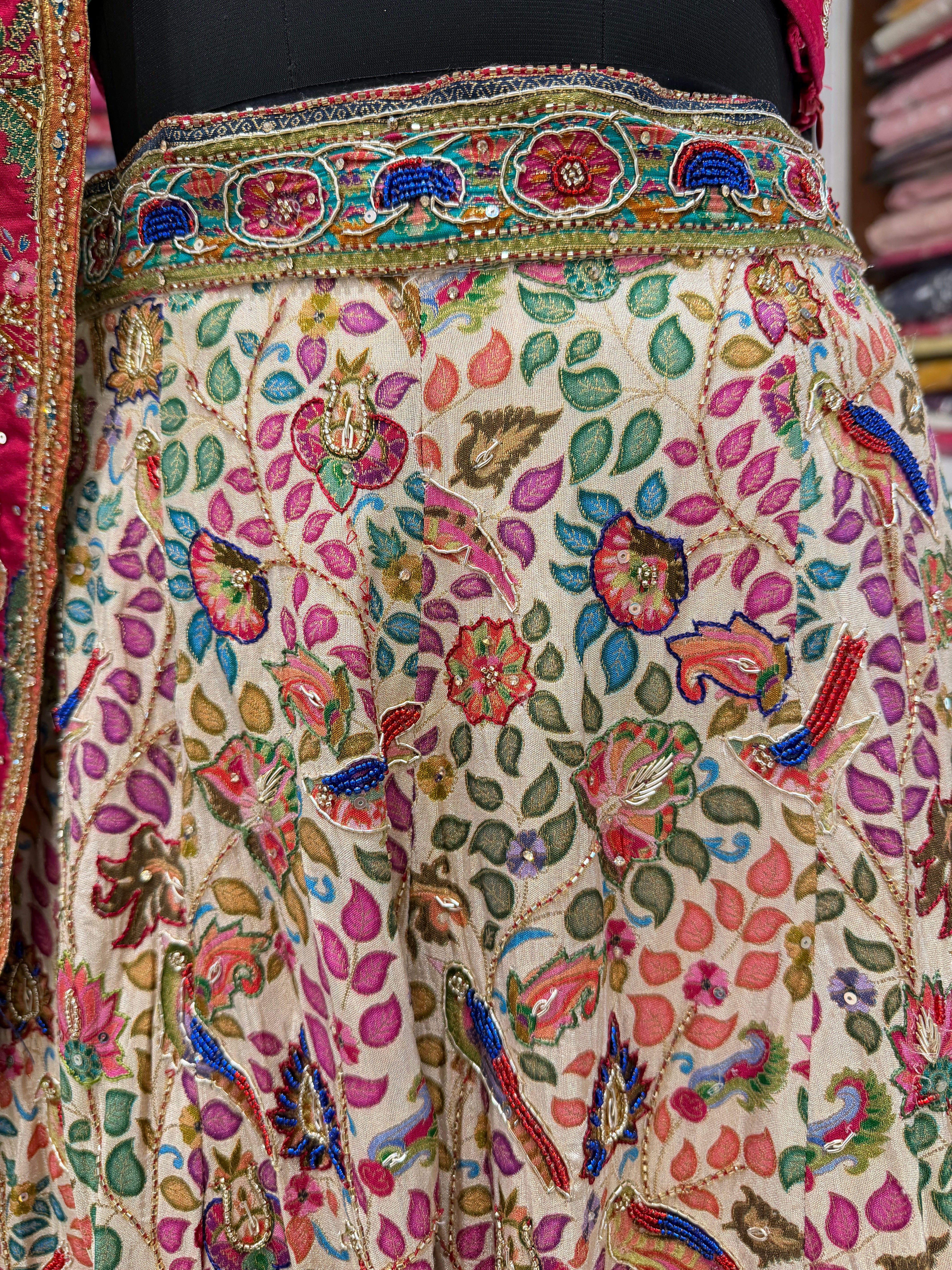 Beige Pashmina Hand Embroidery Skirt and Dupatta Pair