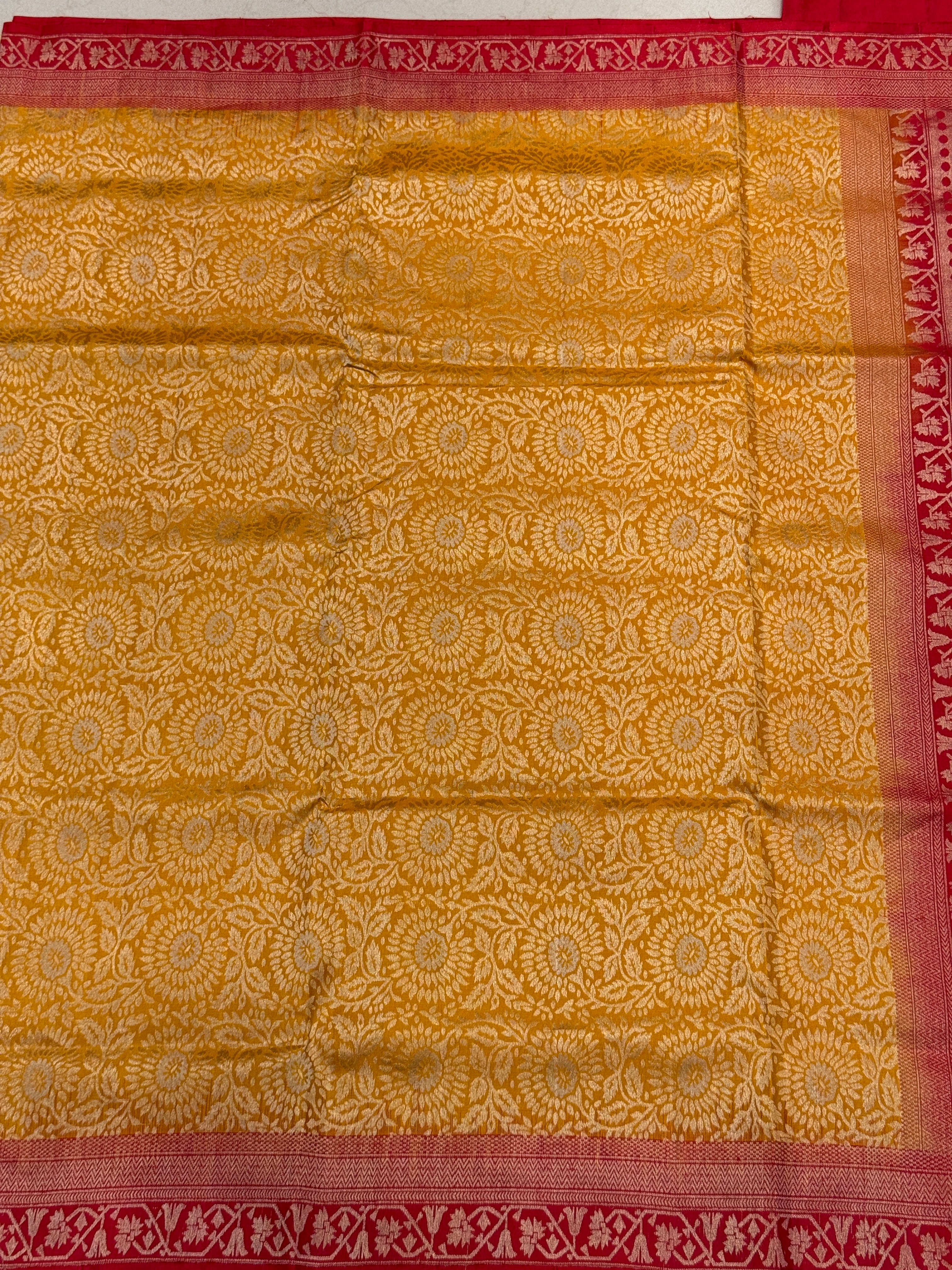 Yellow Red Brocade Handloom Kanchipuram Pure Silk Saree