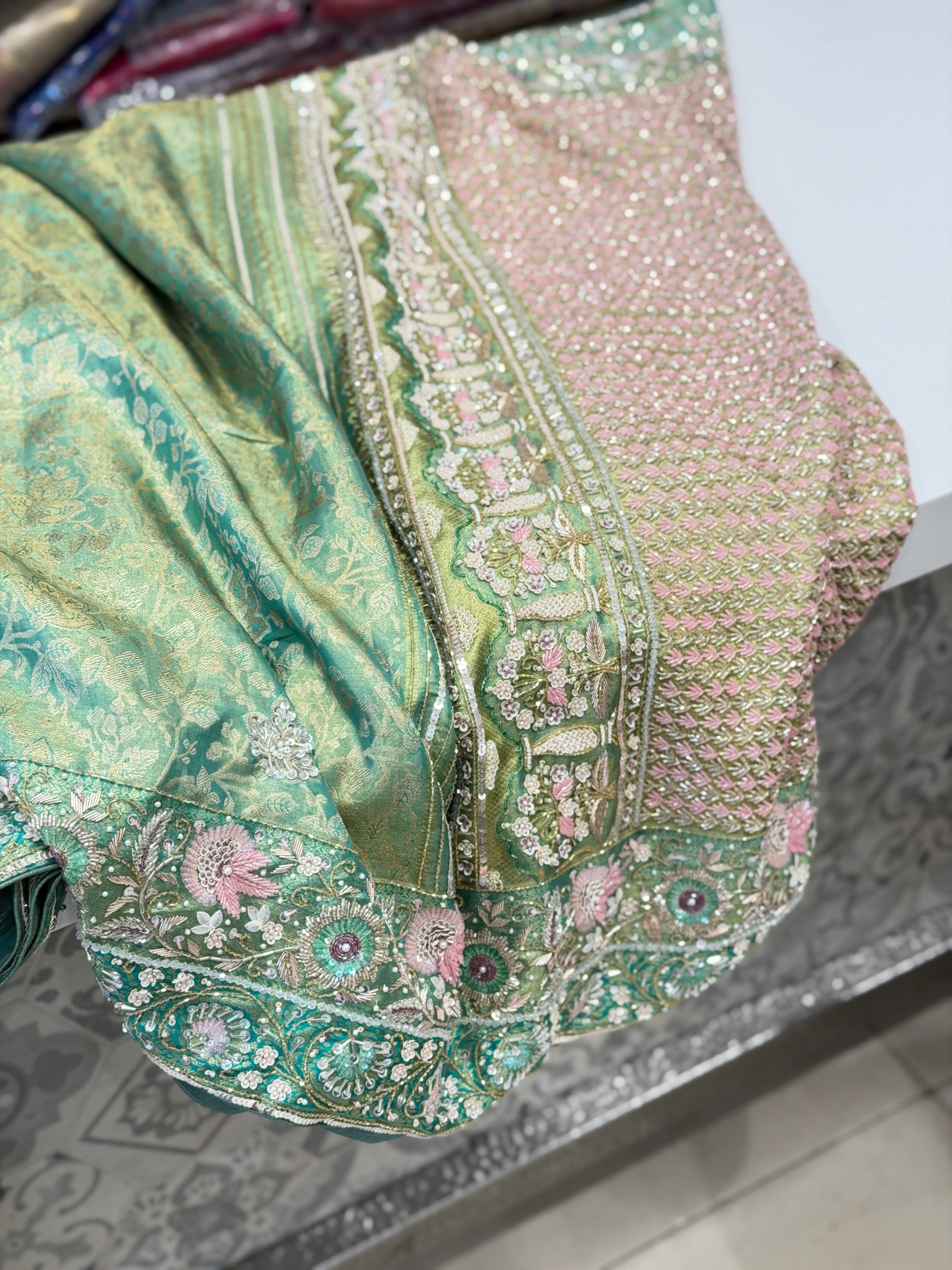 Green Floral Tissue Kanjivaram Hand Embroidery Saree