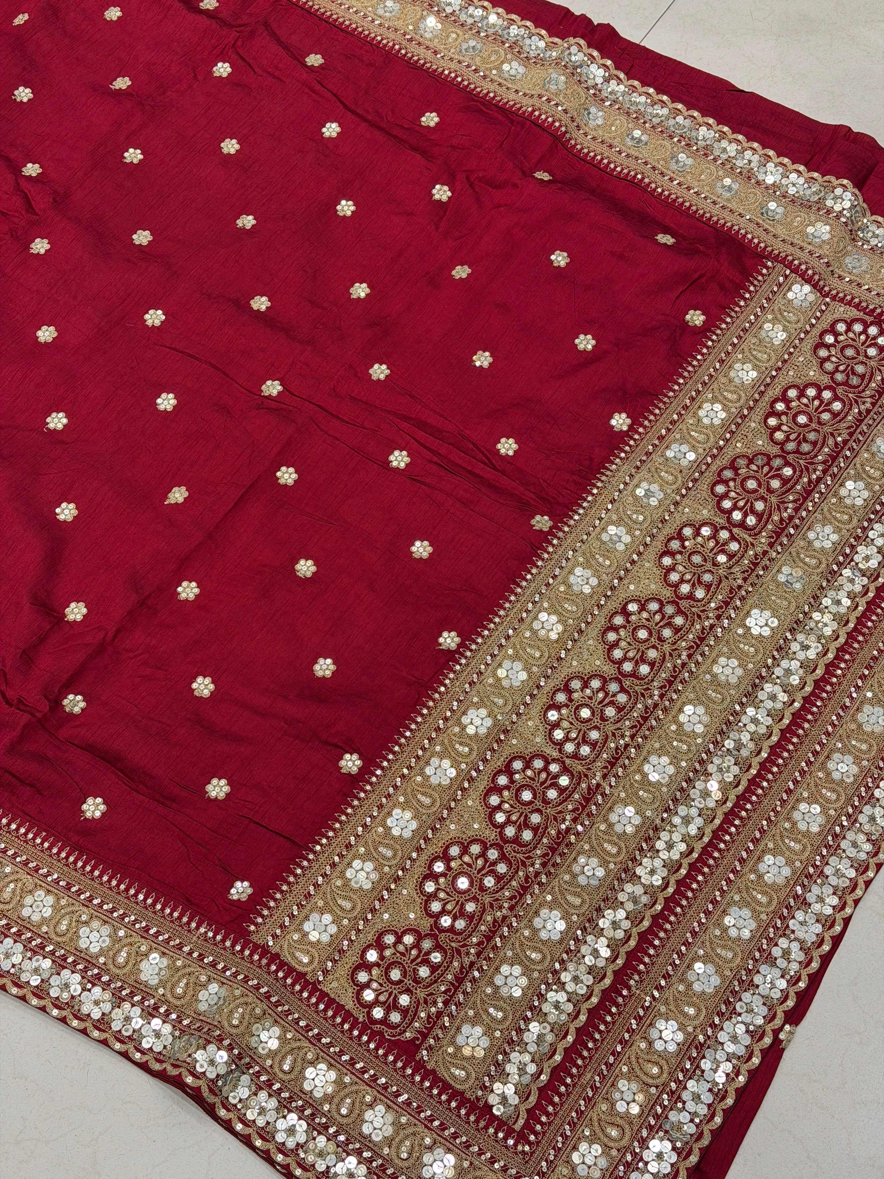 Maroon Sabyasachi Inspired Marodi Embroidery Pure Silk Saree jaal pallu Saree