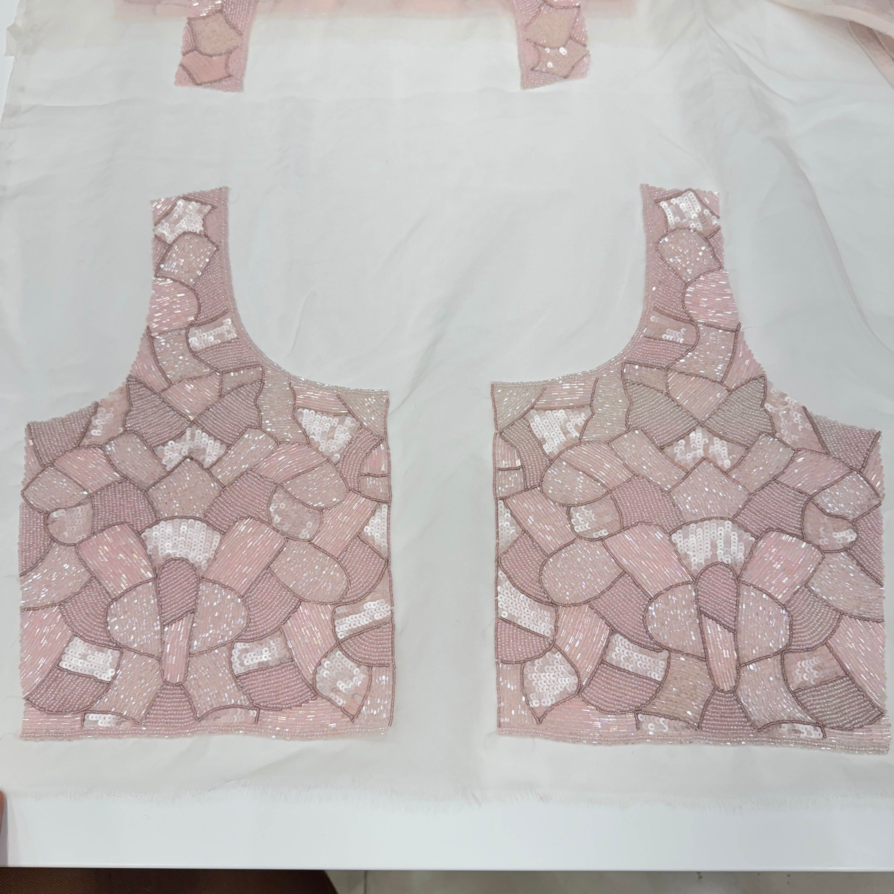 Baby Pink Hand Embroidery Organza Blouse Piece