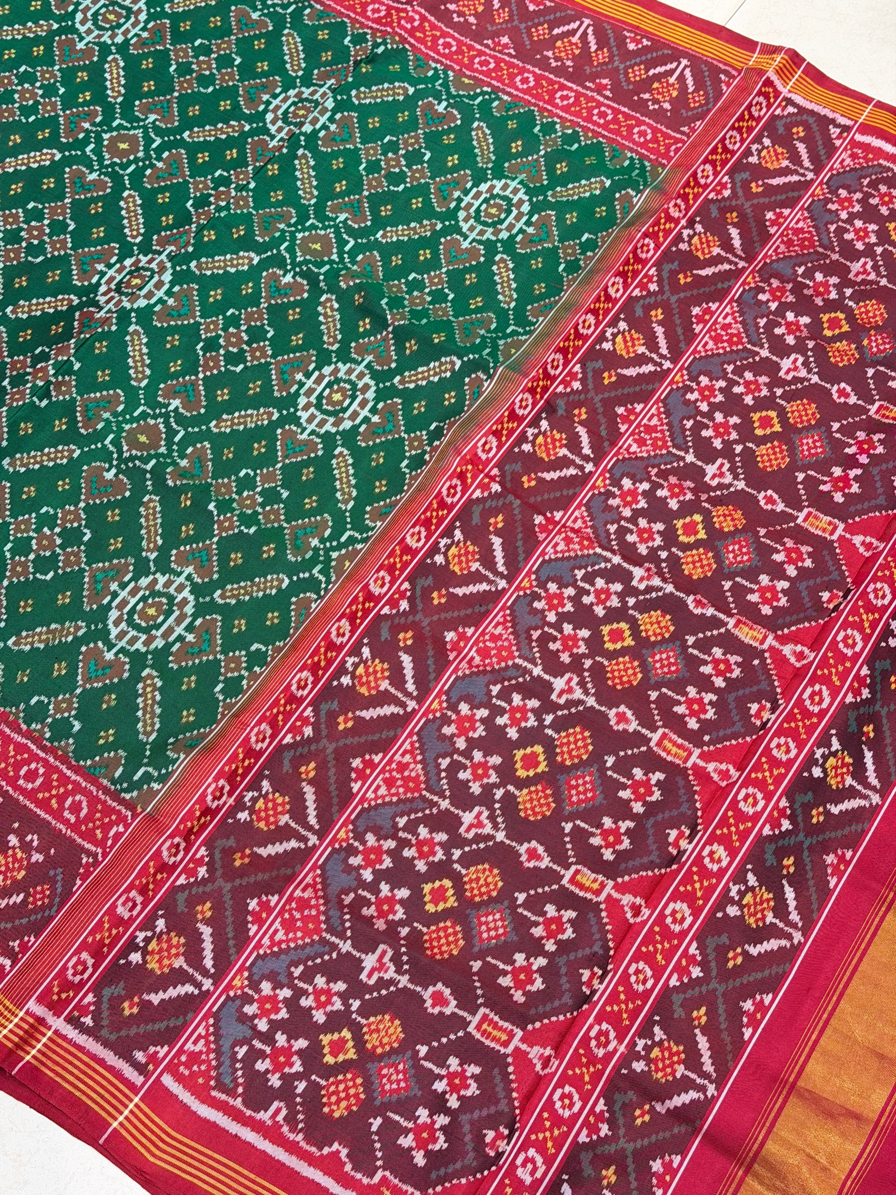 Bottle Green Manek Chowk Pure Silk Patan Patola Handloom Saree