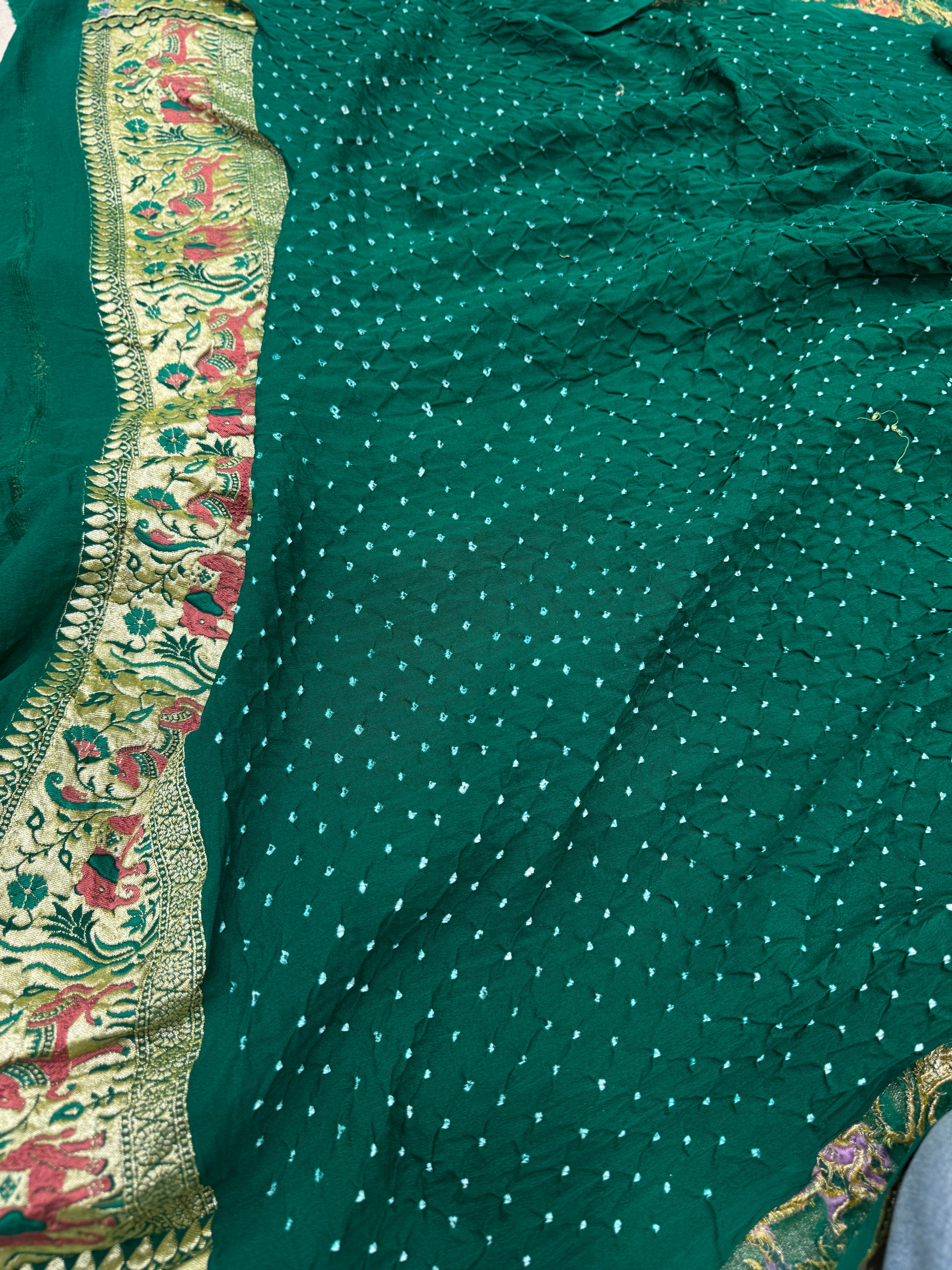Bottle Green Bandhej Meenakari Kadwa Saree