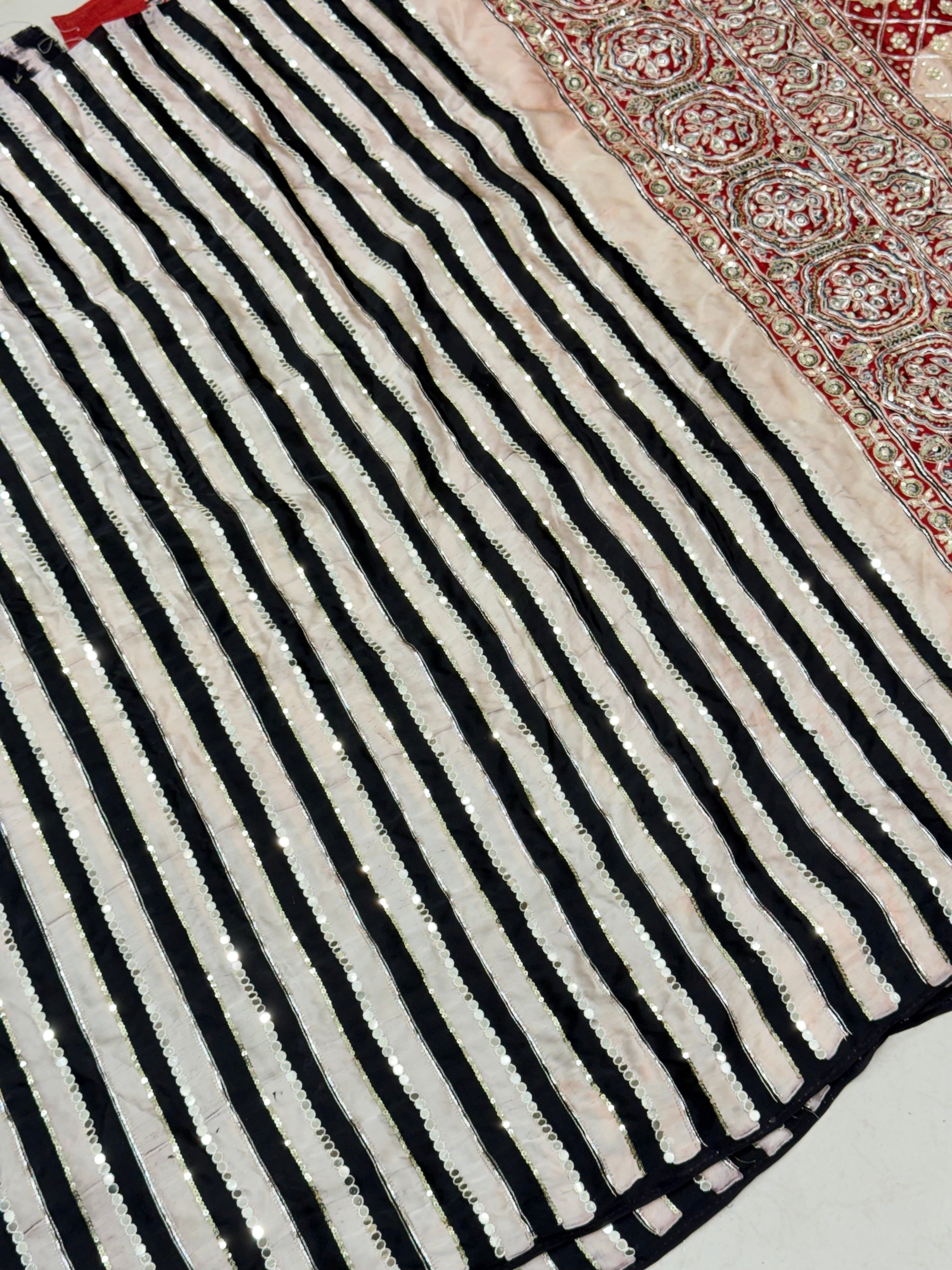 Black White Contemporary Mirror Ajrakh Hand Embroidery Saree