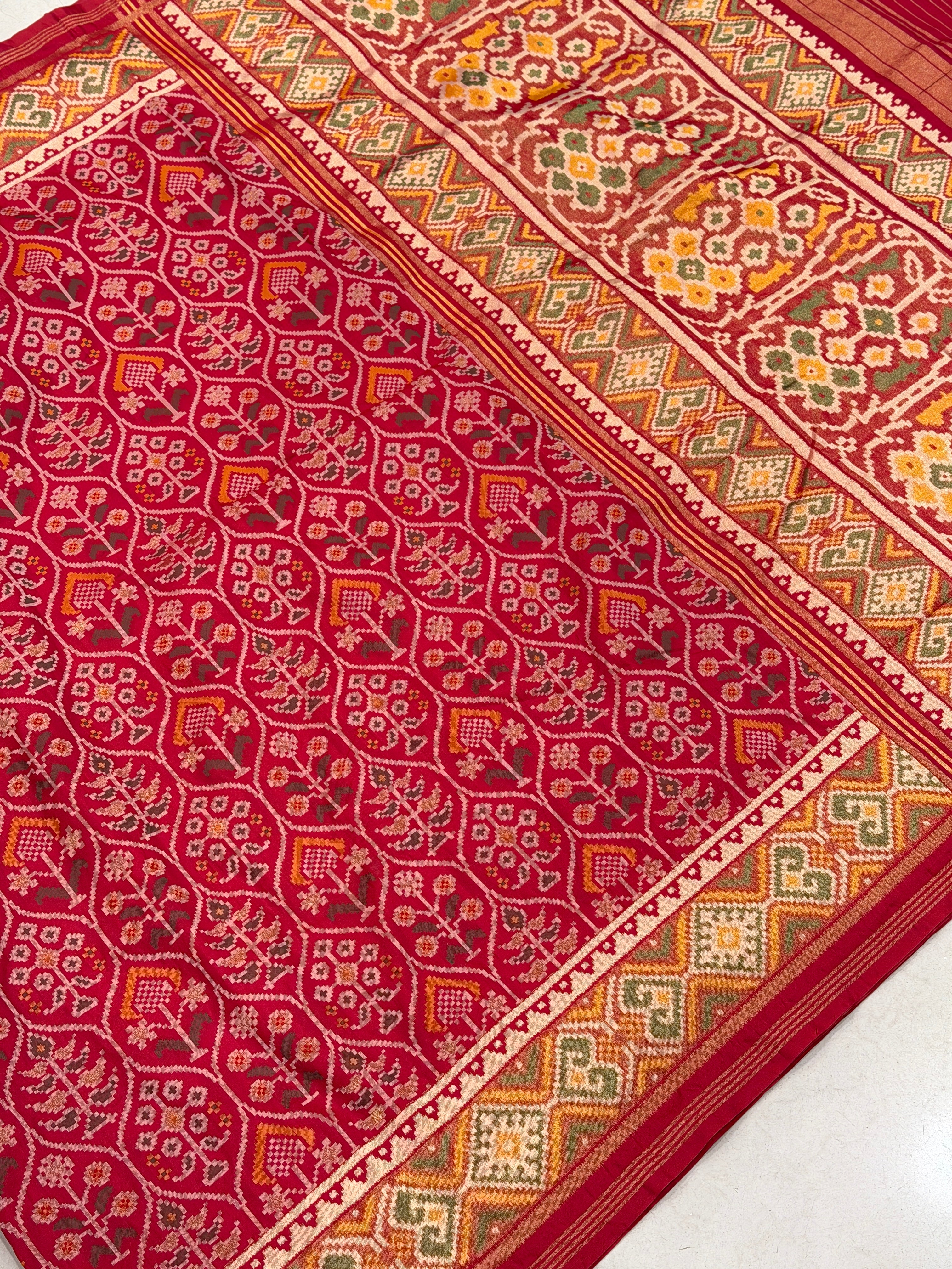 Red Crown Jaal Semi Silk Patan Patola Saree