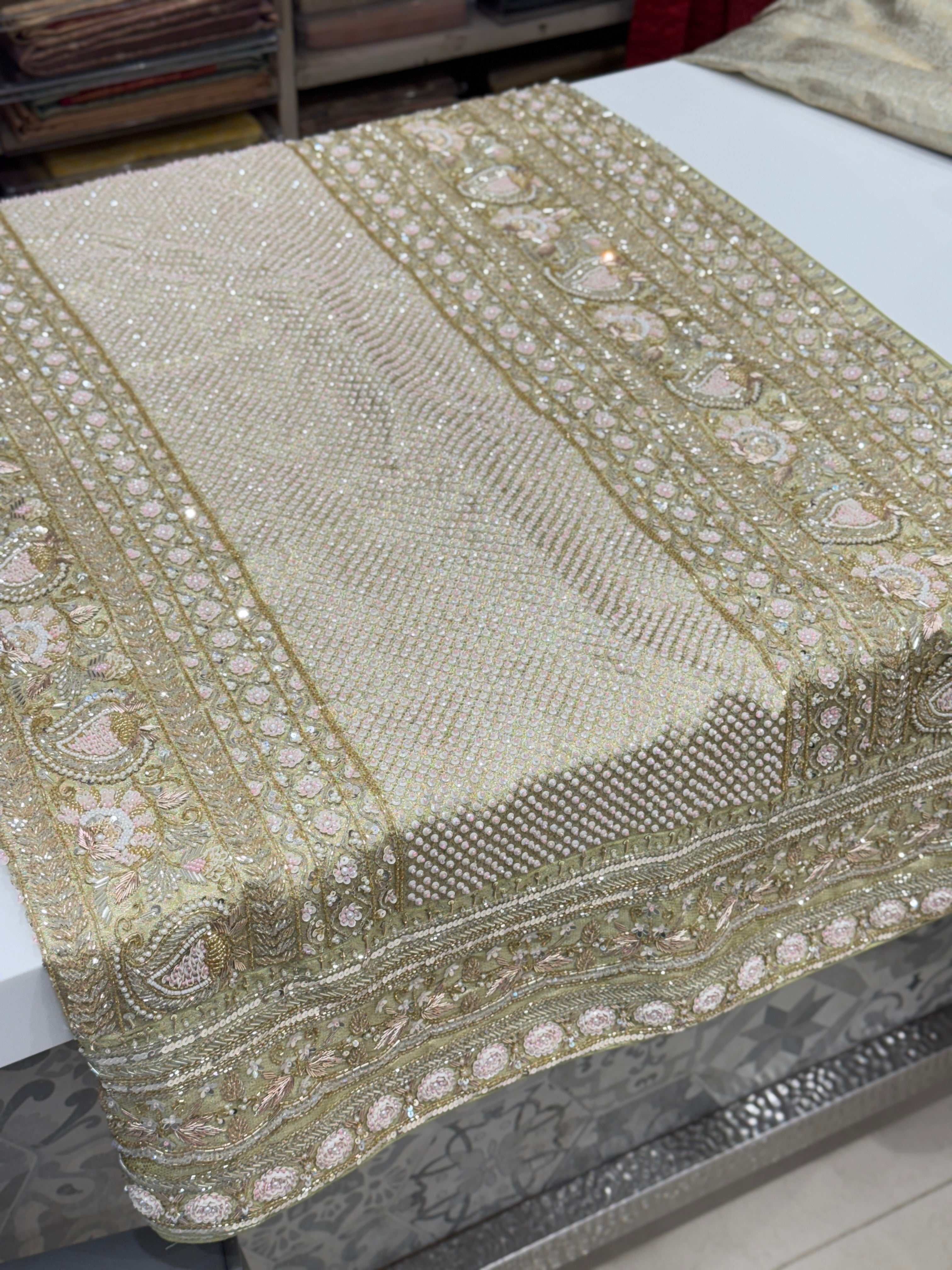 Green Contemporary Tissue Jaal Kanjivaram Hand Embroidery Saree