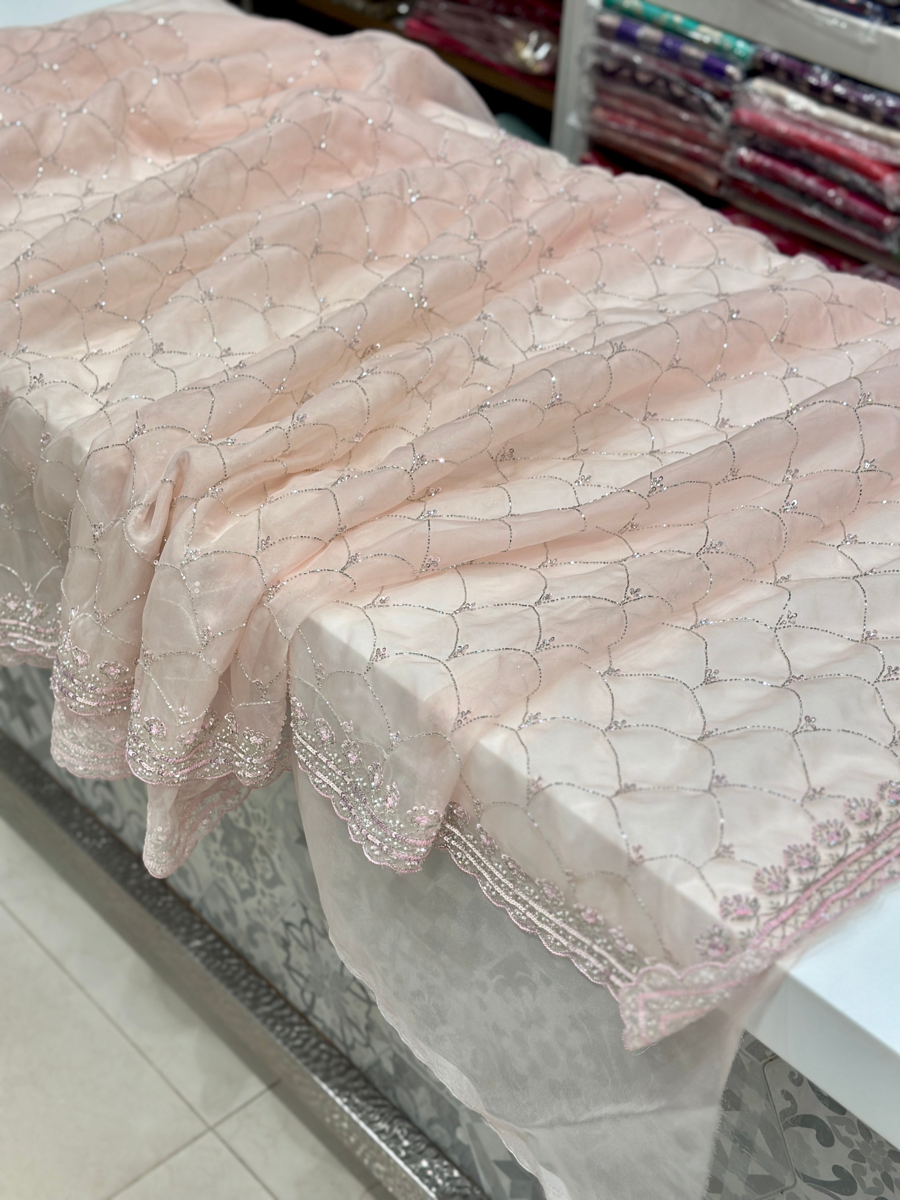 Pink Organza Moti Sequin Salli Embroidery Saree