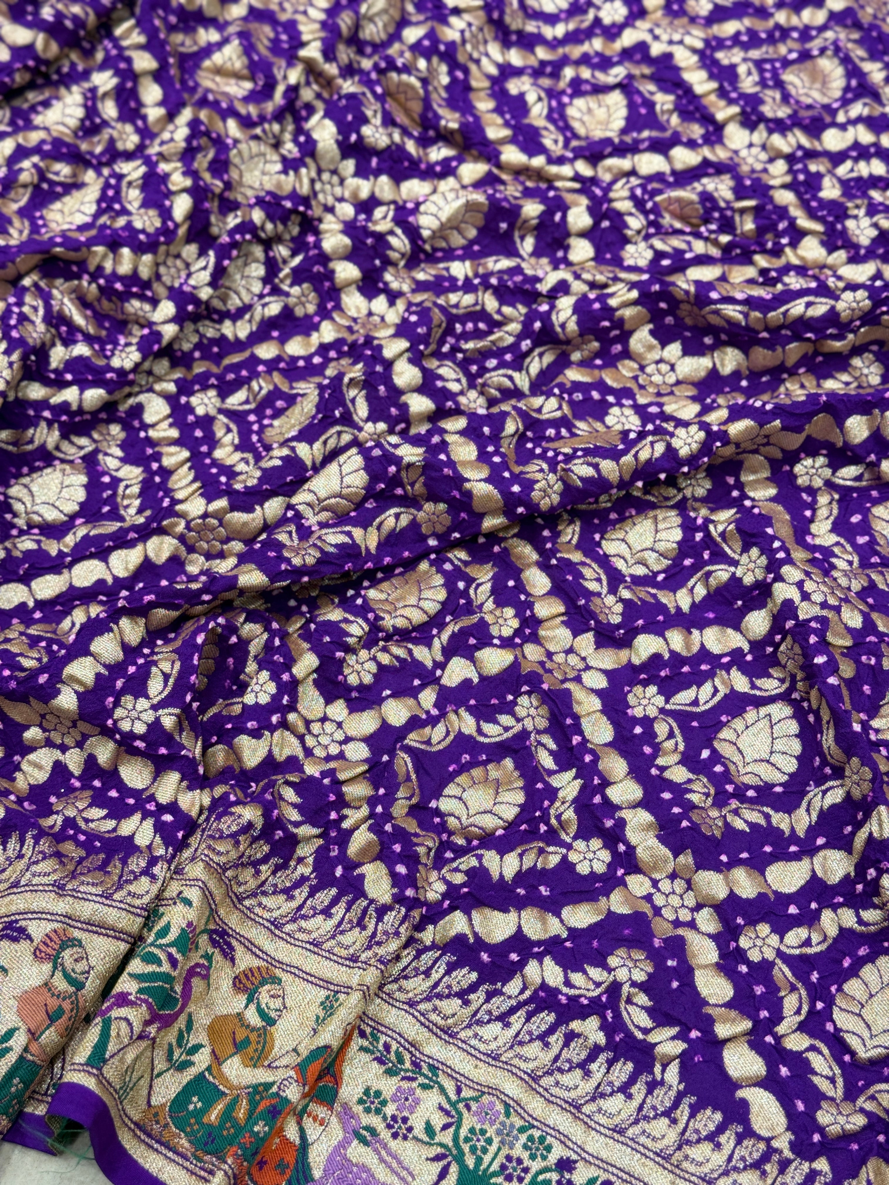 Violet Meenakari Rai Forest Theme Bandhej Saree