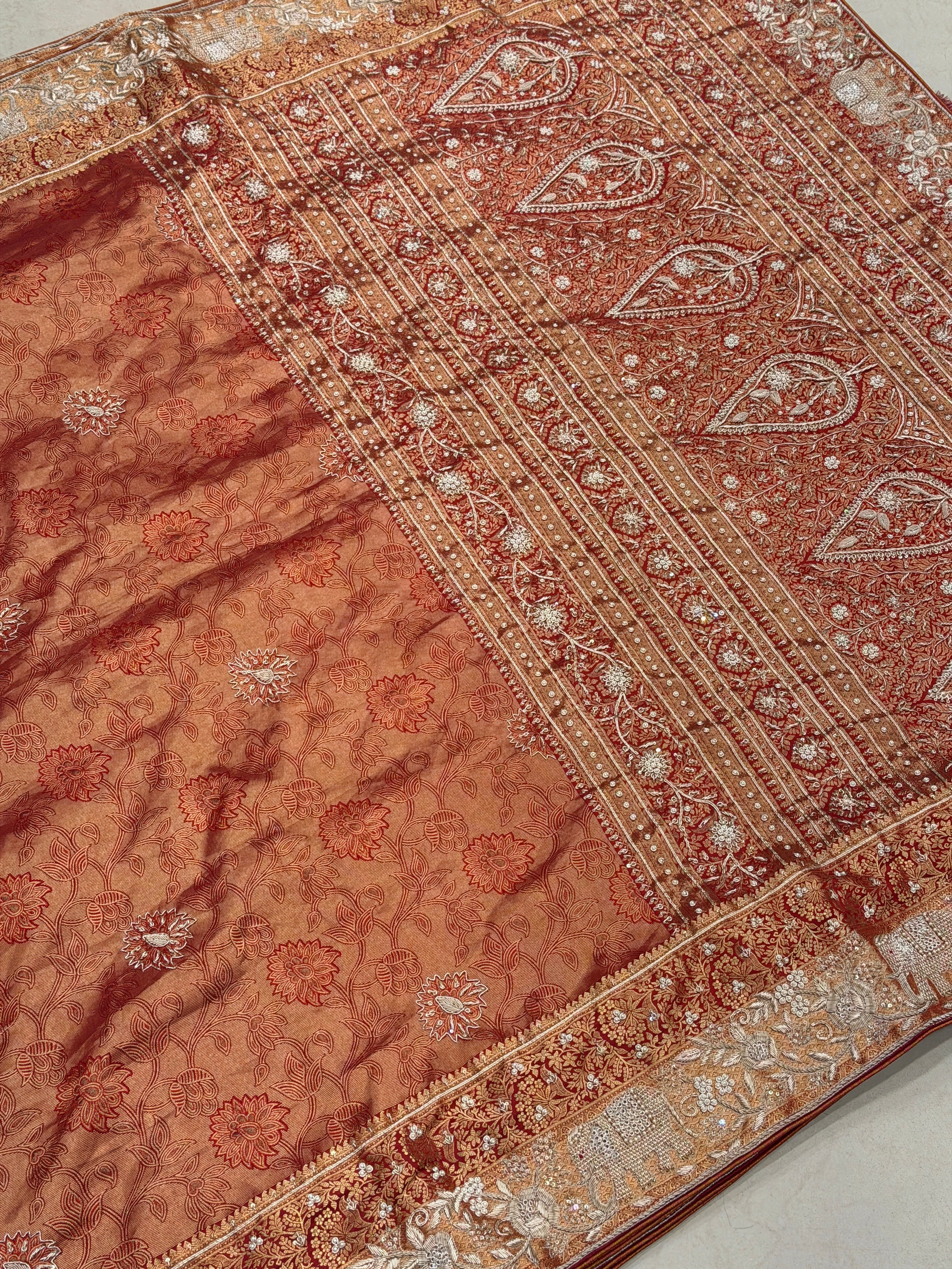 Maroon Brocade Kanjivaram Zardodi Hand Embroidery Saree