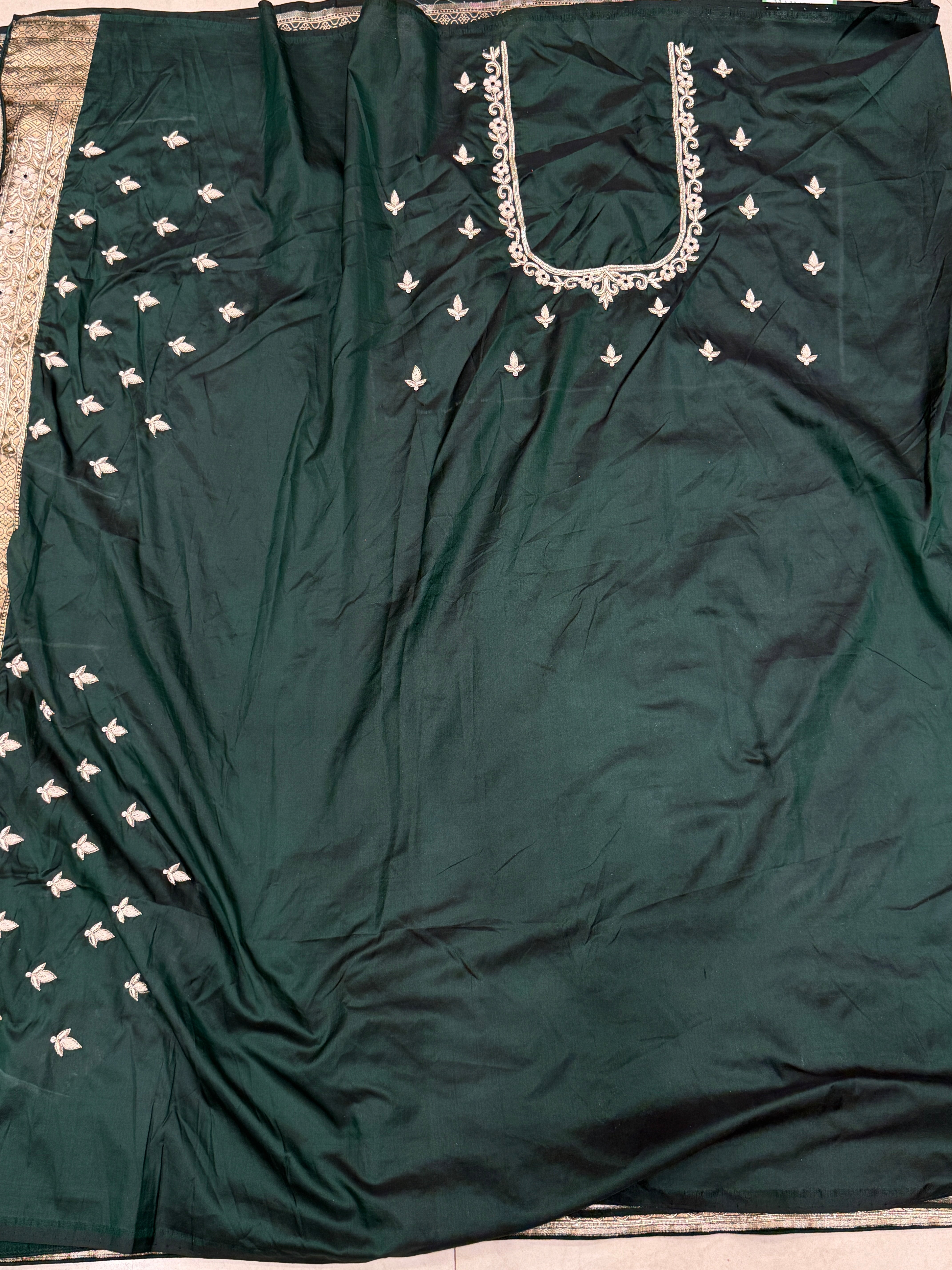 Bottle Green Banarasi Katan x Zardosi Hand Embroidery