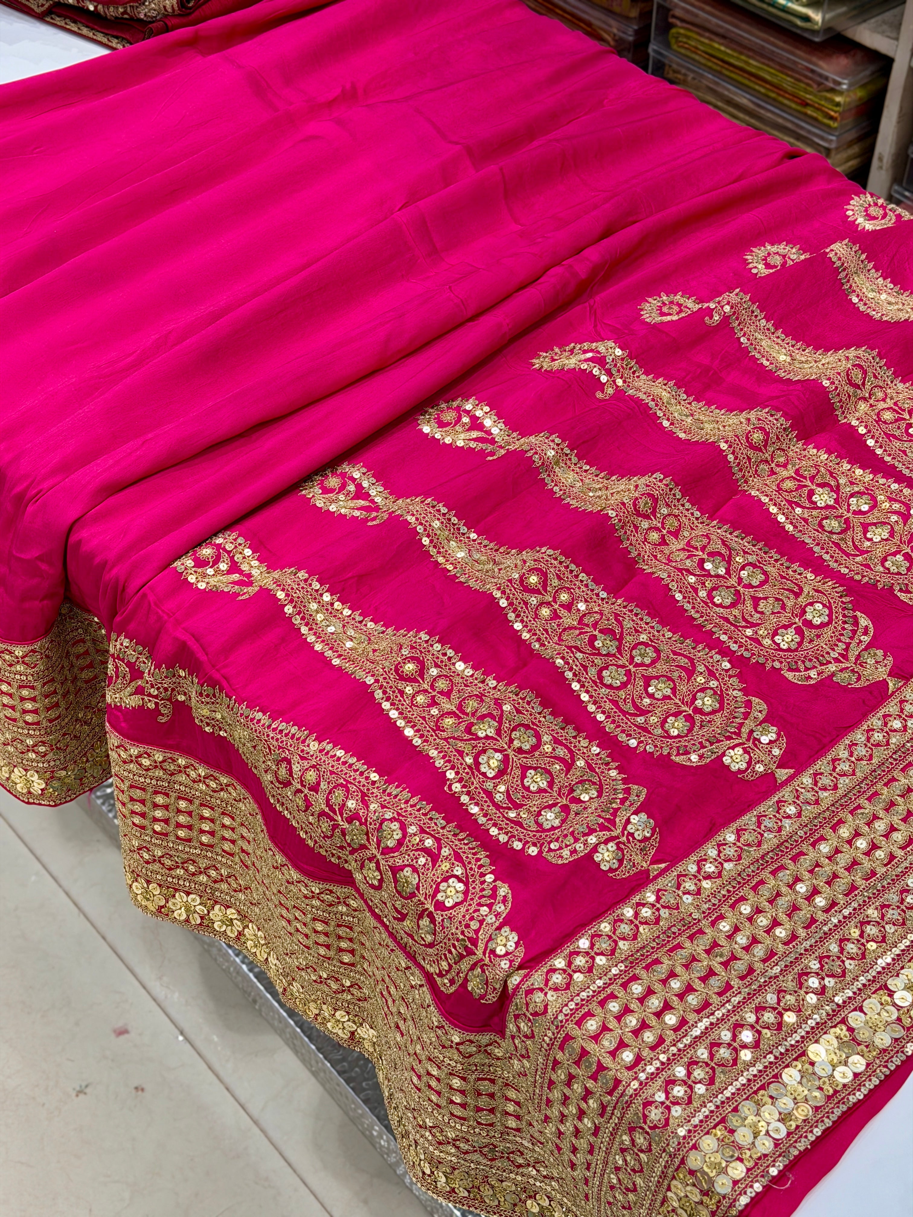 Rani Sabyasachi Inspired Marodi Embroidery Pure Silk Saree Keri Pallu Saree