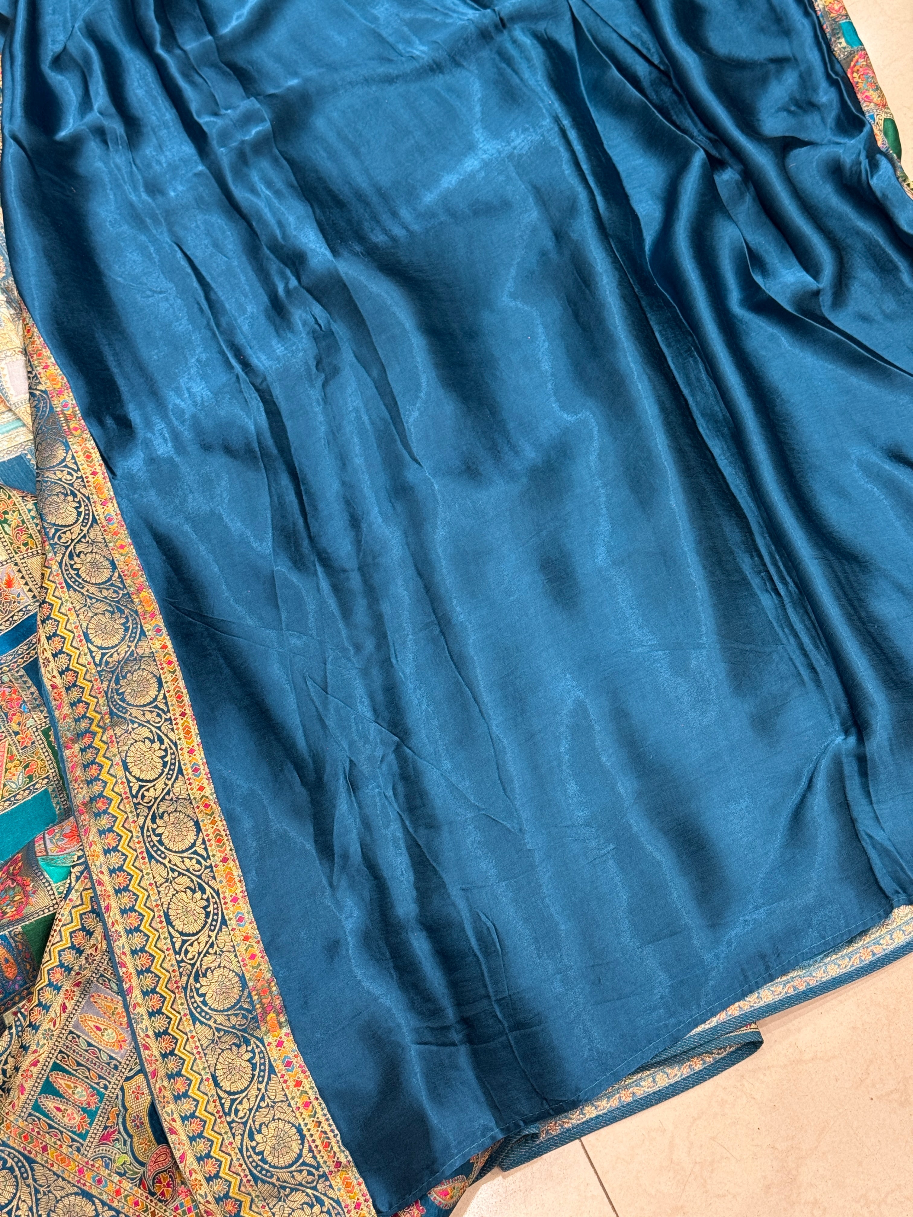 Rama Green Banarasi Modal Rangkat Satin Checkered Silk Saree