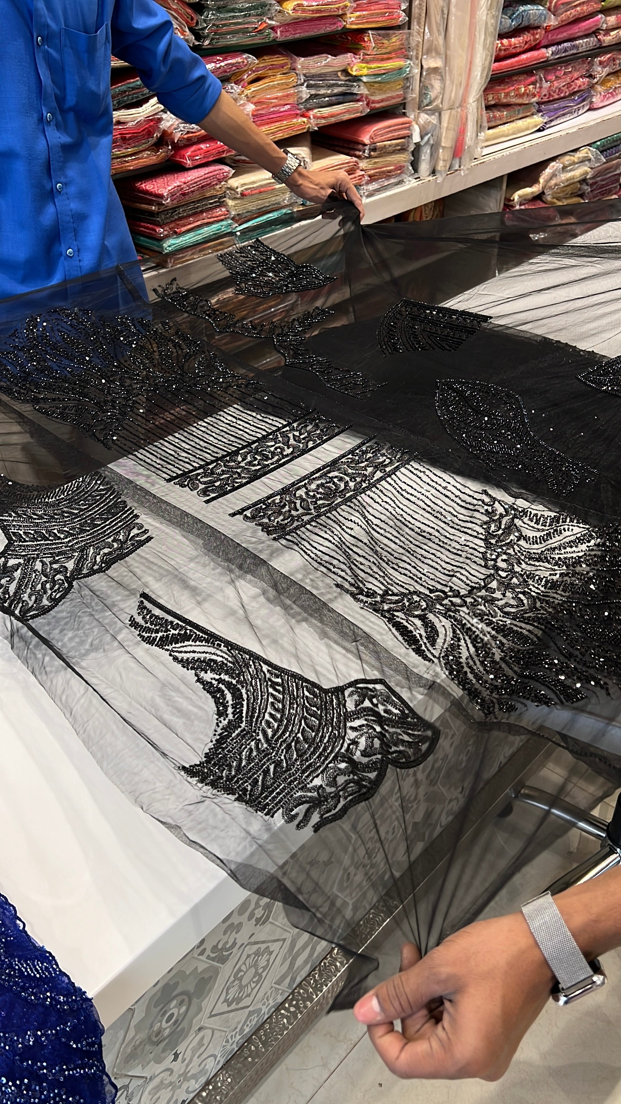 Black Soft Net Moti Sequin Embroidery Saree