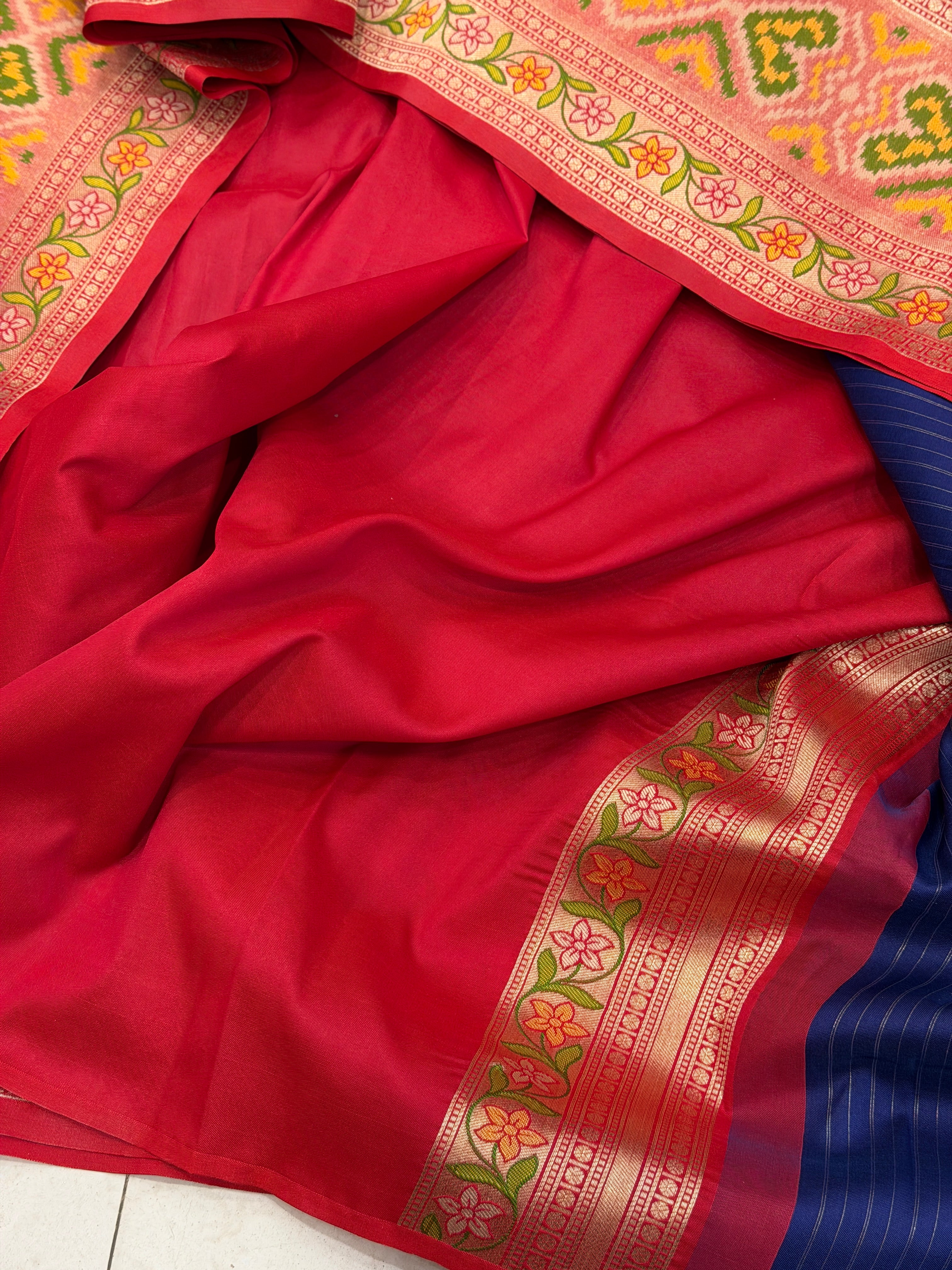 Blue Ikat Patola Banarasi Weaved Small Jaal Saree