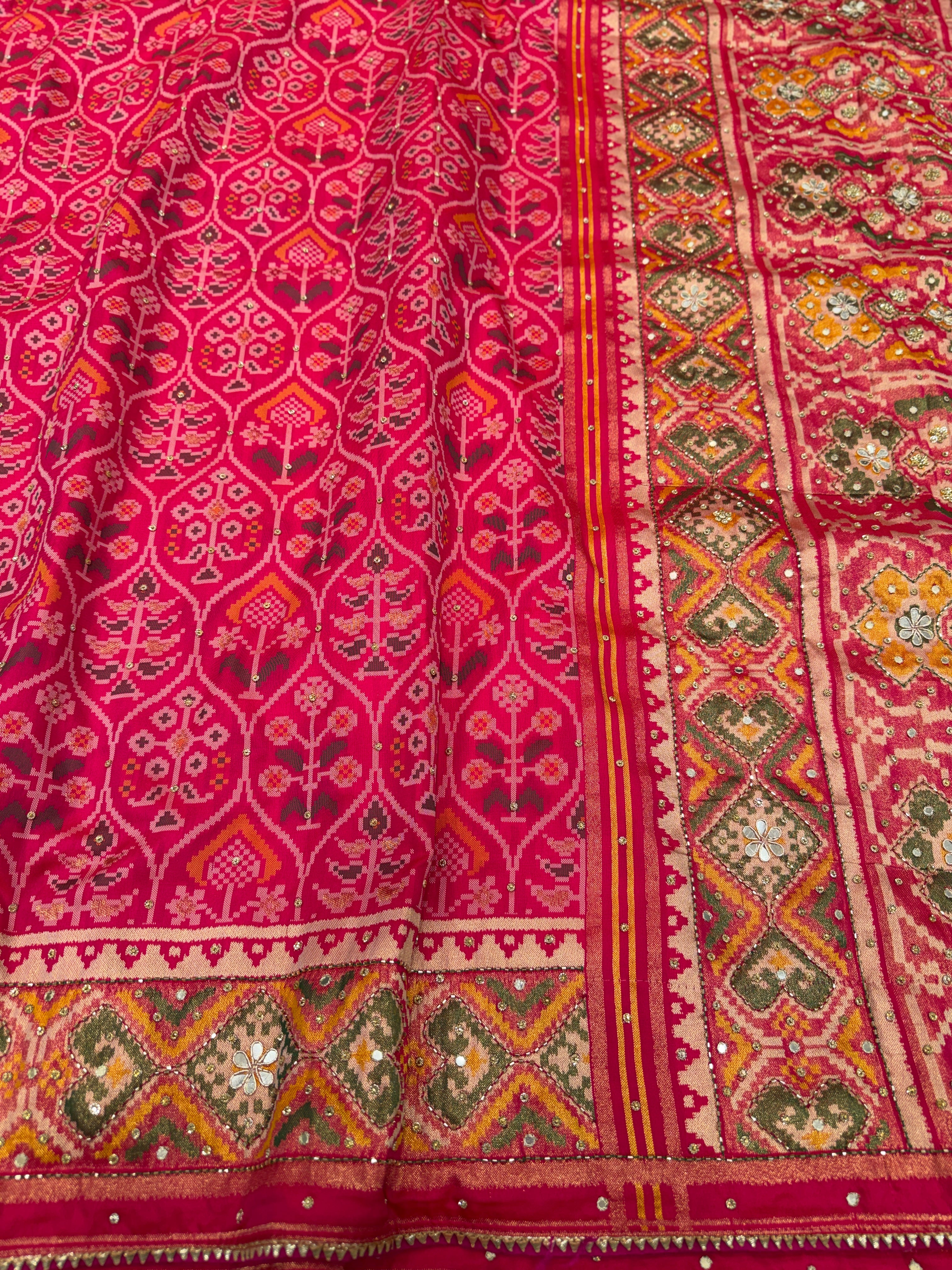 Rani Patola Crown Hand Embroidery Kutchi Style Saree