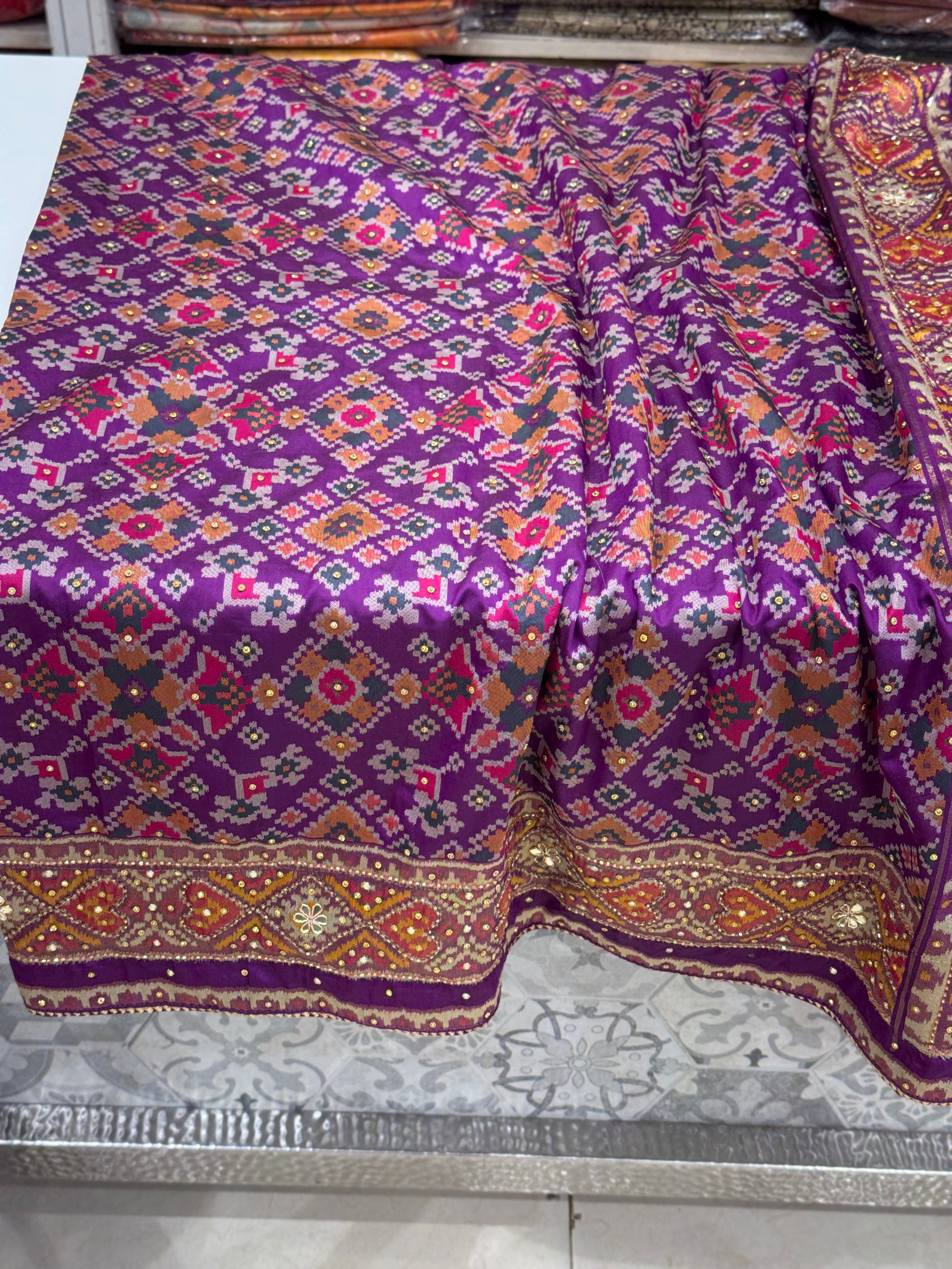 Violet Ratan Chowk Patola Hand Embroidery Kutchi Style Saree