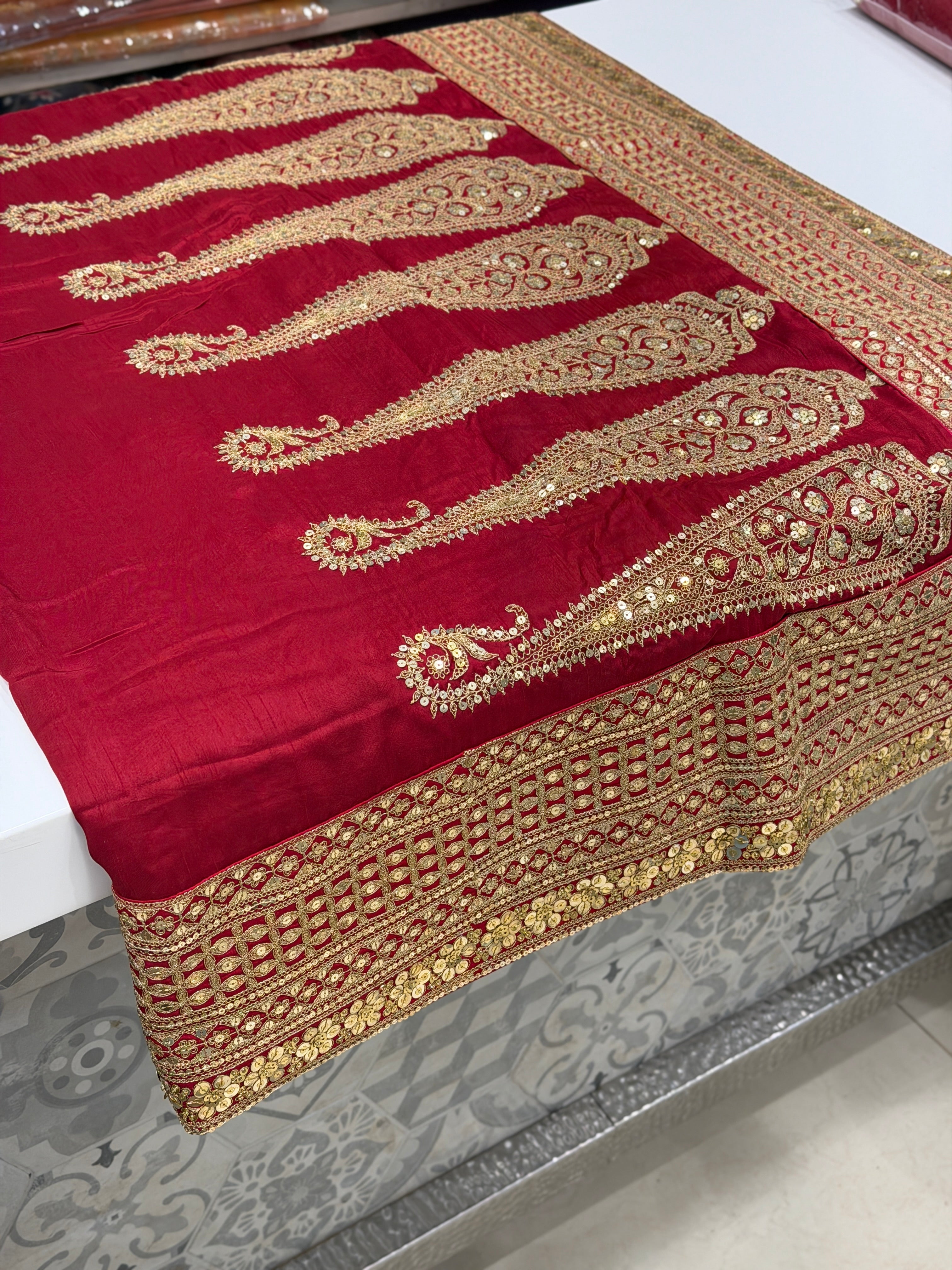 Maroon Marodi Embroidery Pure Silk Saree Plain and Border