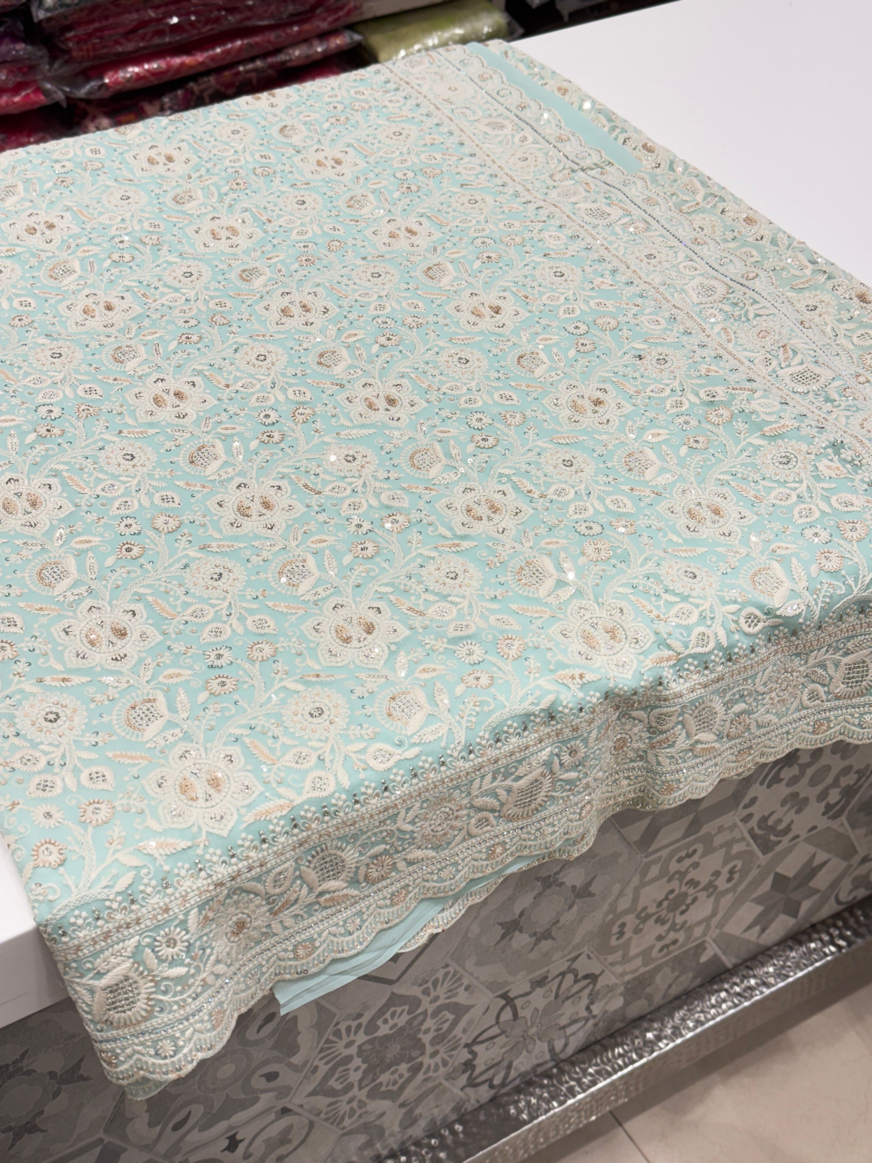 Blue Chikankari Small Scallop Design Saree