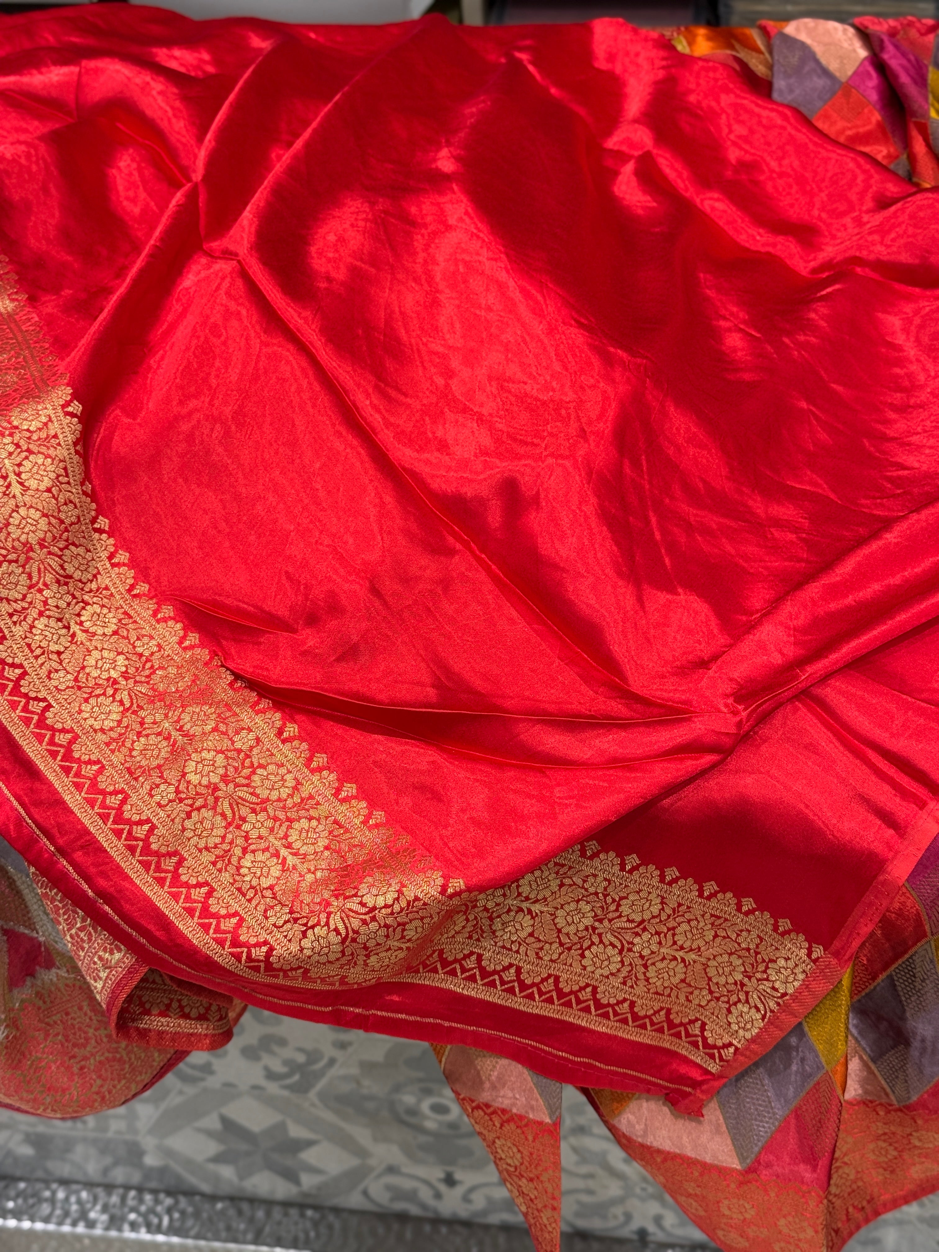Orange Contemporary Kaju Katli Design Banarasi Modal Satin Rangkat Saree