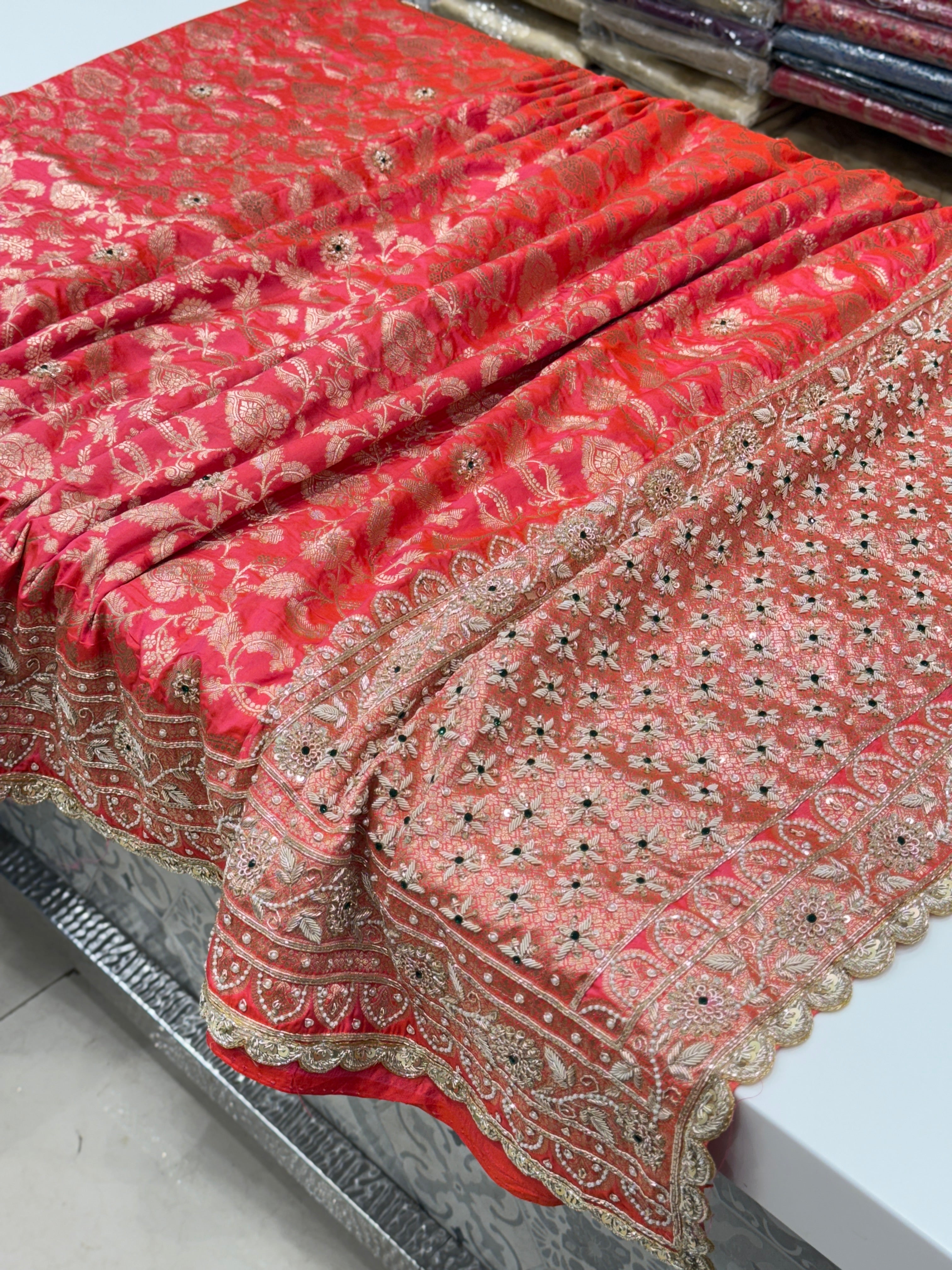 Dhupchav Katan Zardosi Embroidery Saree