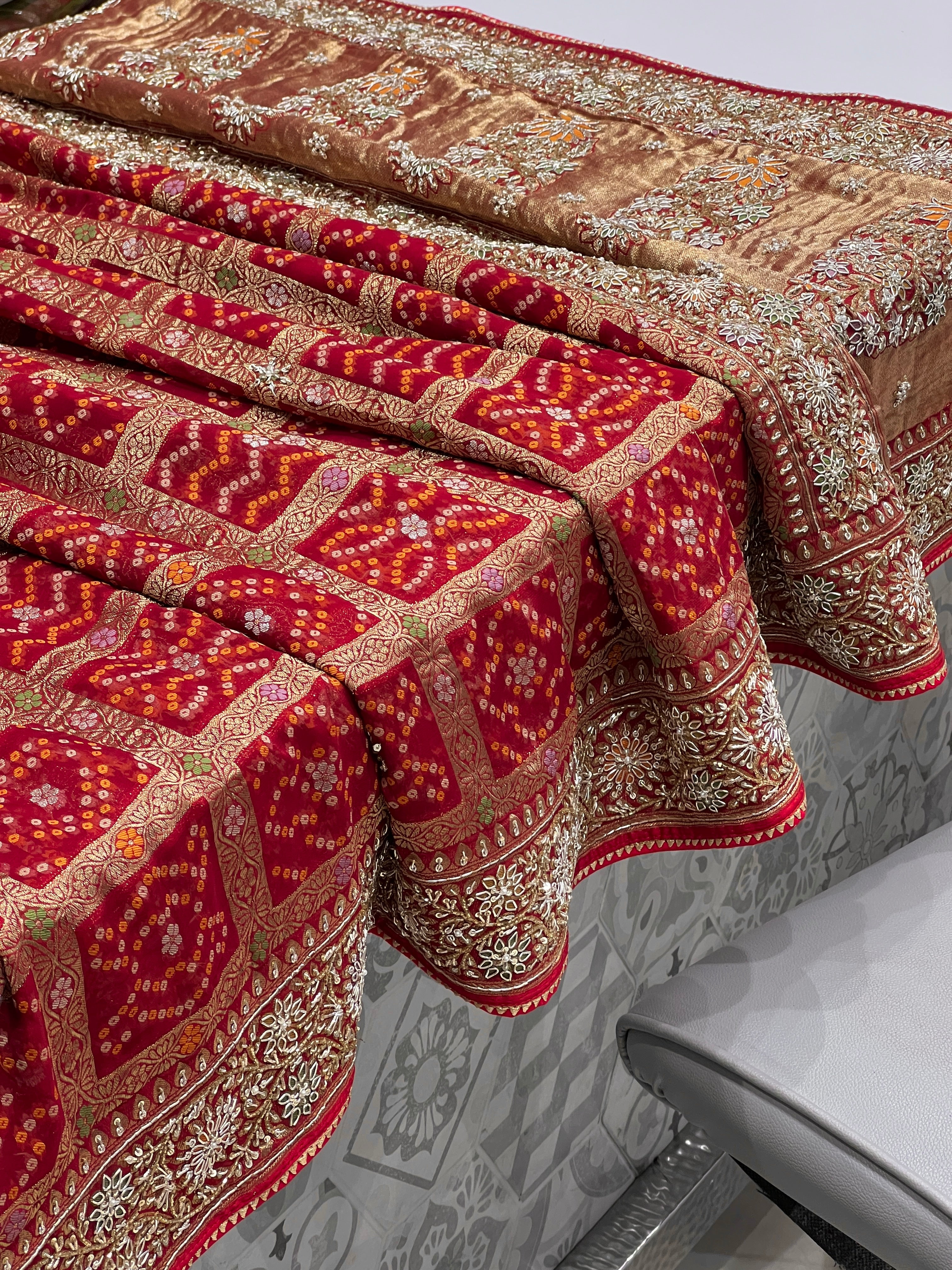 Red Gharchola Meenakari Zardozi Hand Embroidery Saree