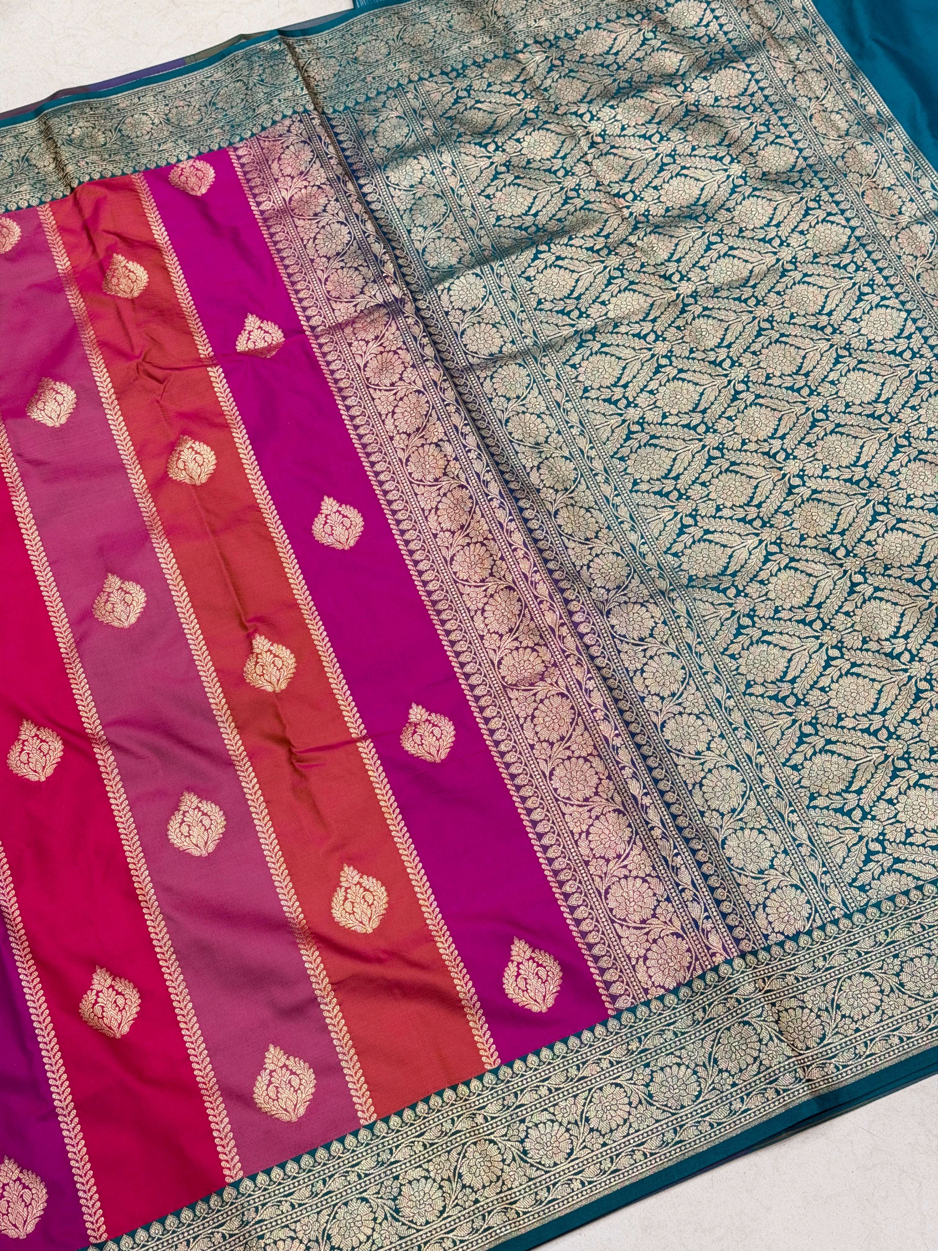 Rani Banarasi Rangkat Contrast Border Saree